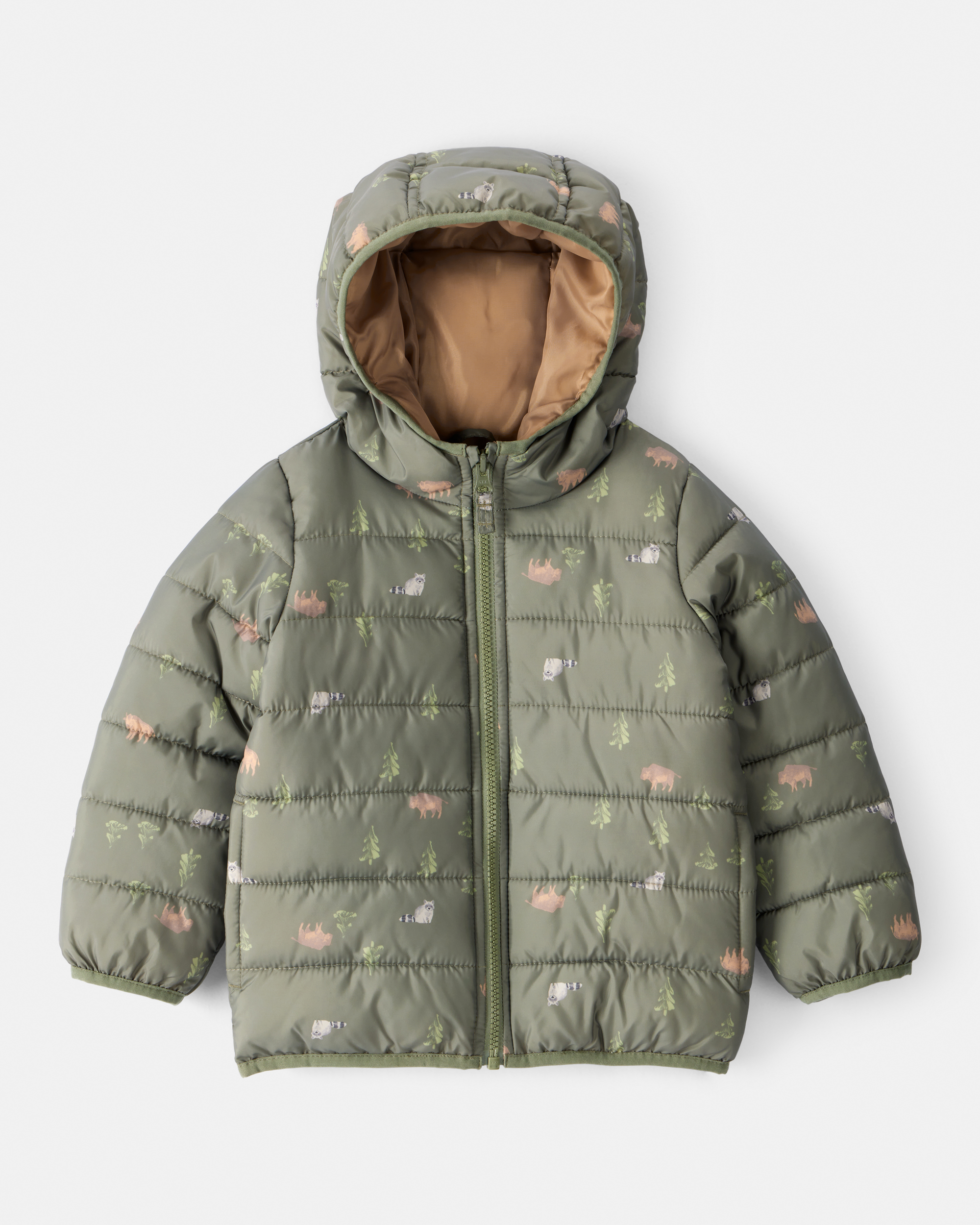 Kid Wilderness Print Hooded Puffer - Green