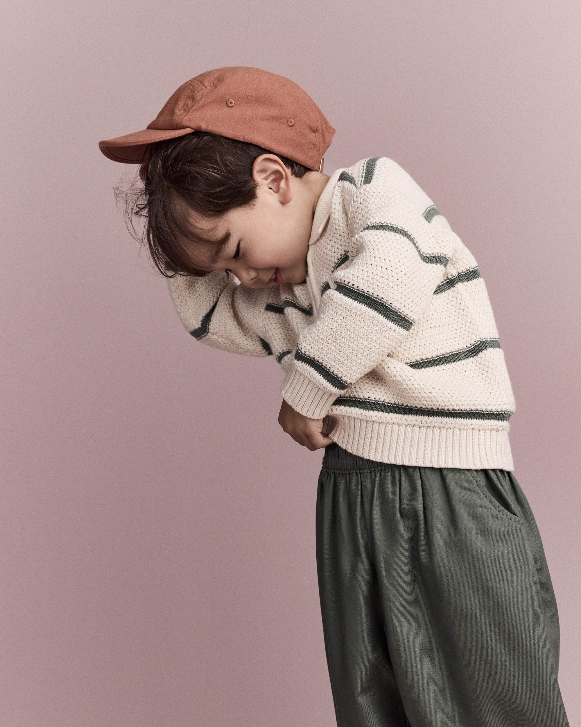 Toddler Boy Striped Quarter-Zip Sweater - Cream/Sage