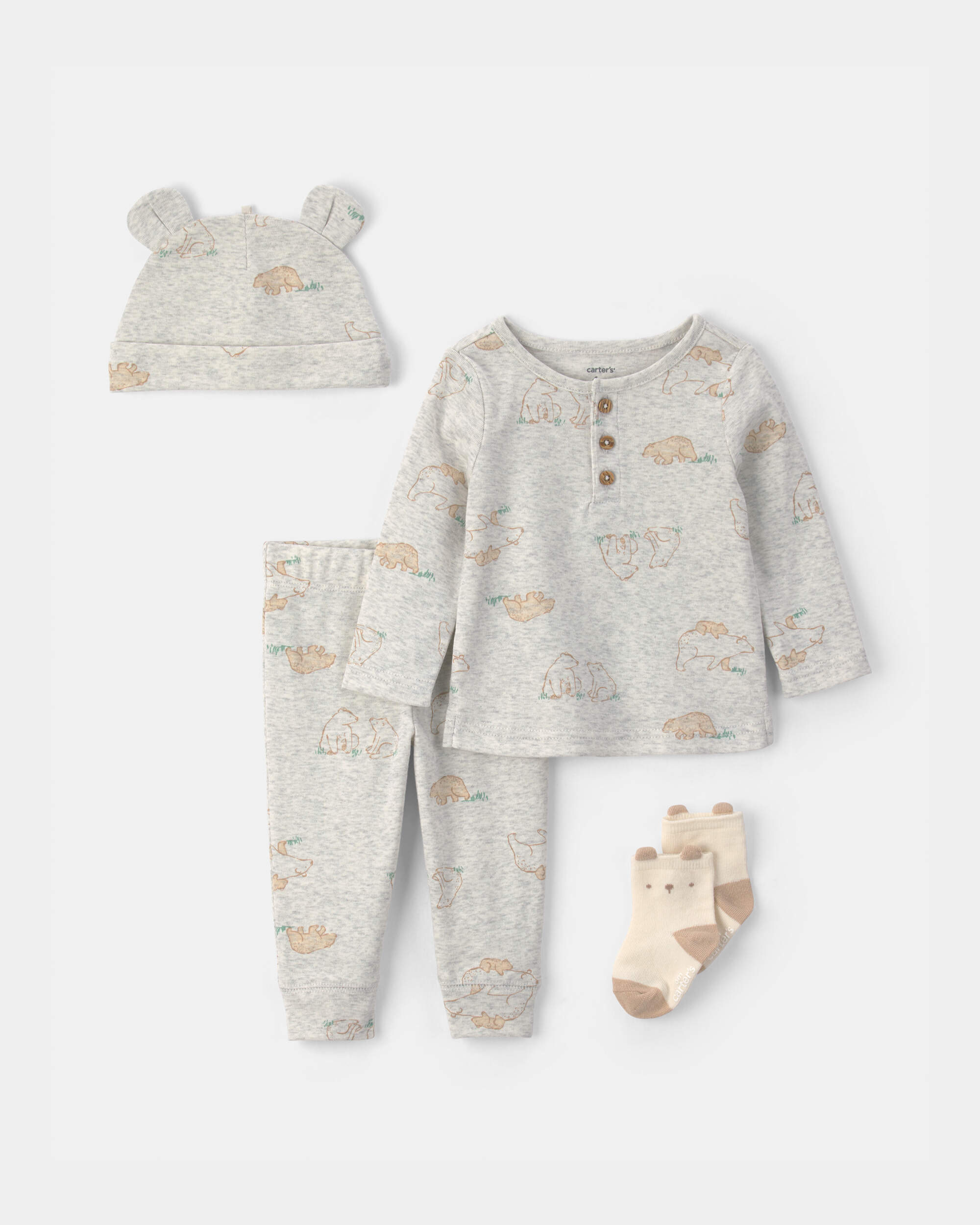 Baby 4-Piece Bear Long-Sleeve Layering Set - Grey