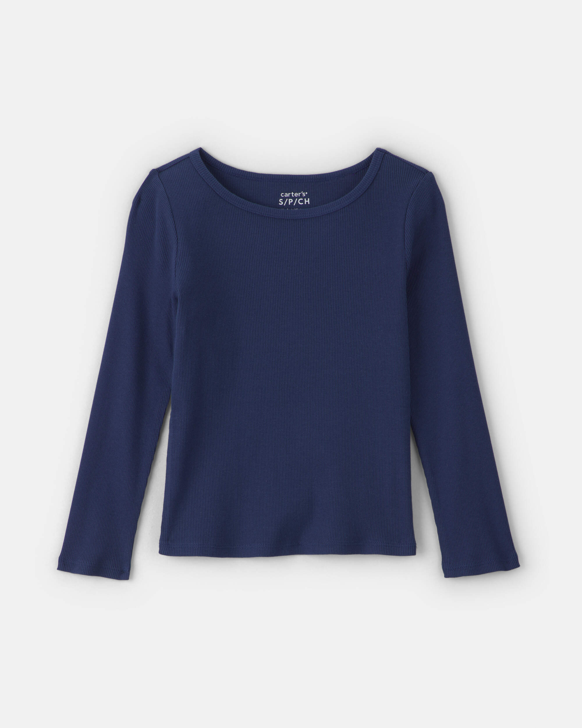 Girls Long-Sleeve Ribbed Top - Navy Blue