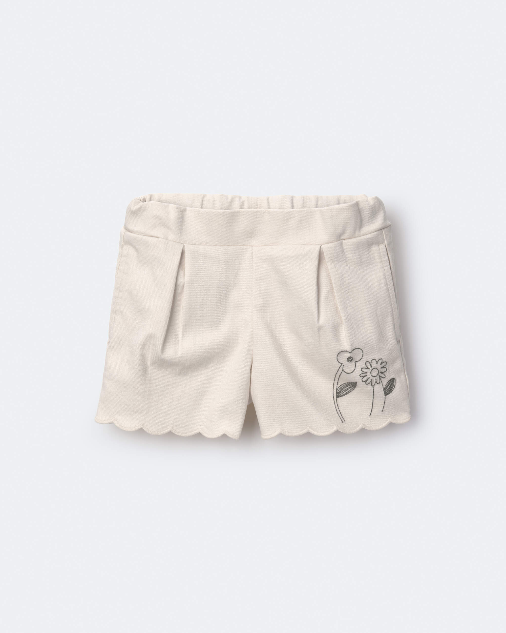Toddler Girl Floral Scalloped Short - Cream