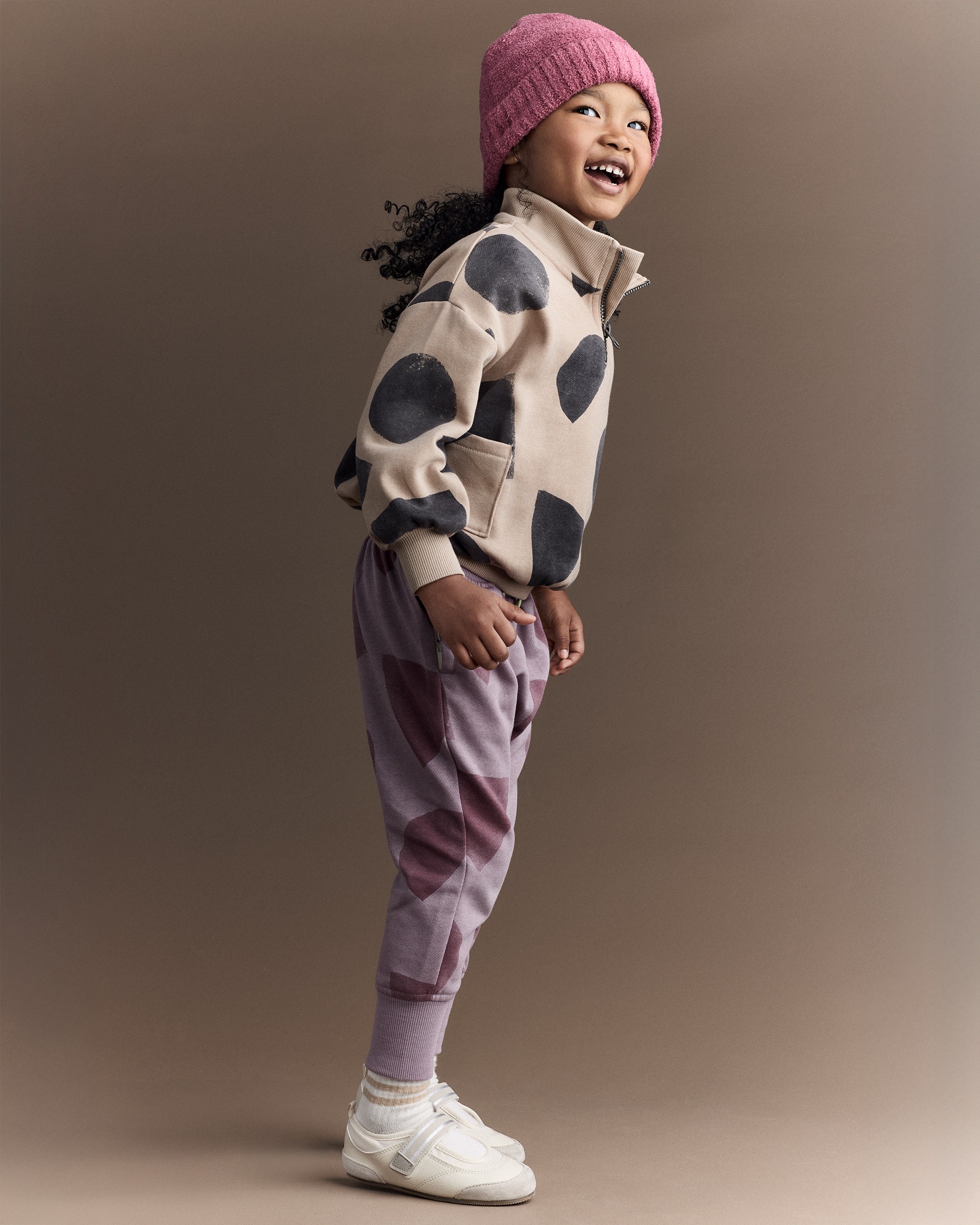 Toddler Boy Quarter-Zip Sweatshirt with Shapes - Khaki