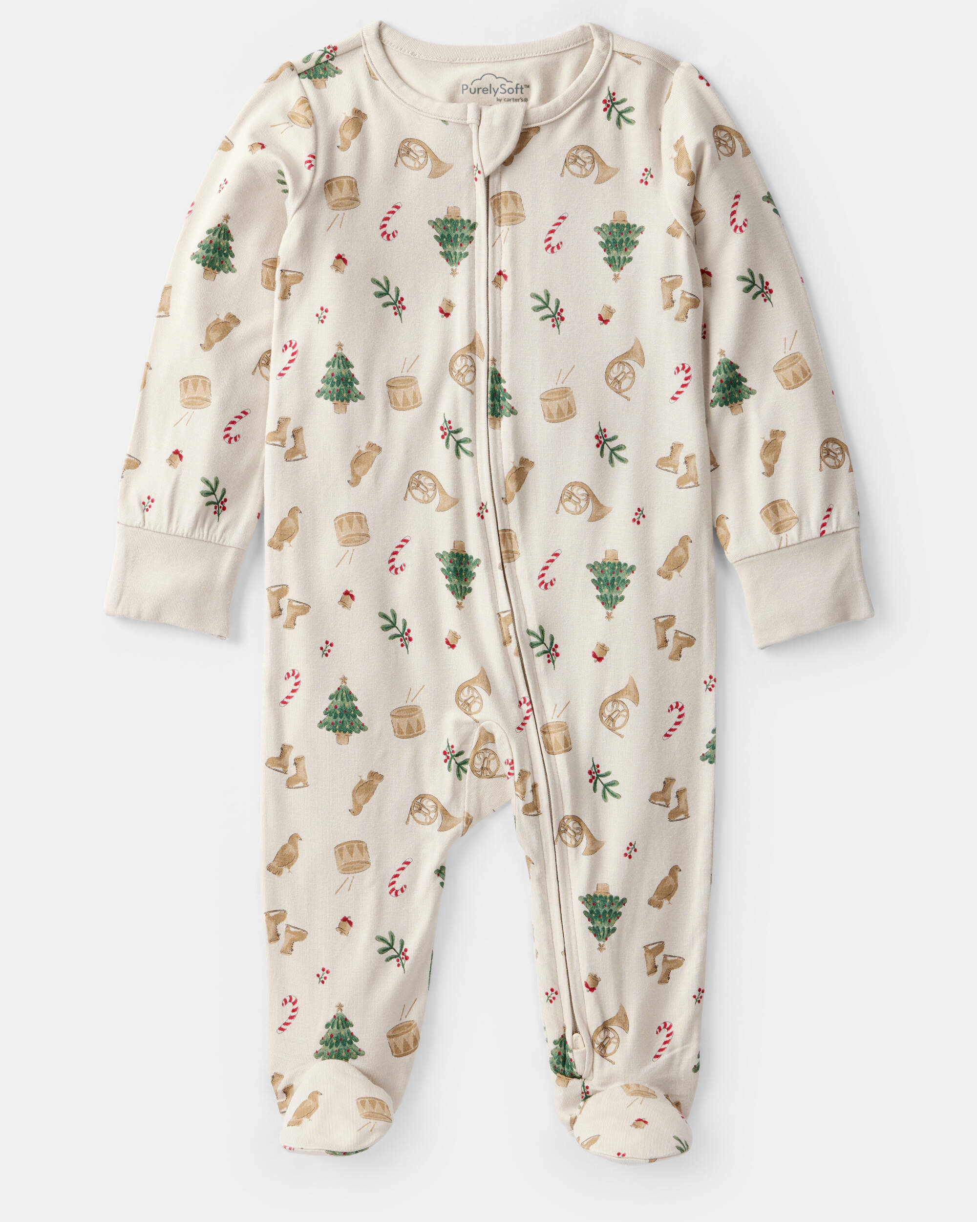 Baby Christmas Print PurelySoft Long-Sleeve Sleeper - White