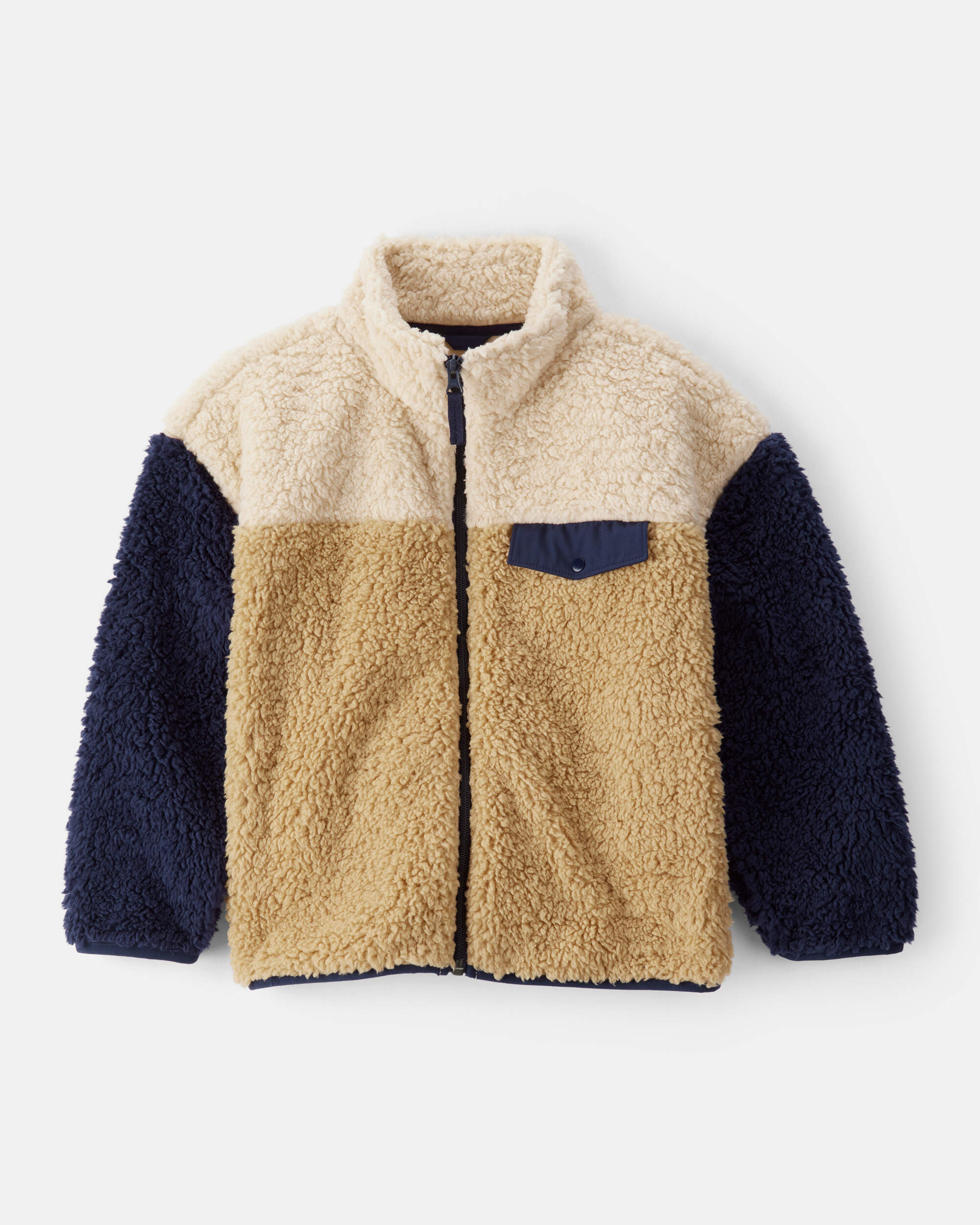 Boys Sherpa Long-Sleeve Zip-Up Jacket - Cream/Navy