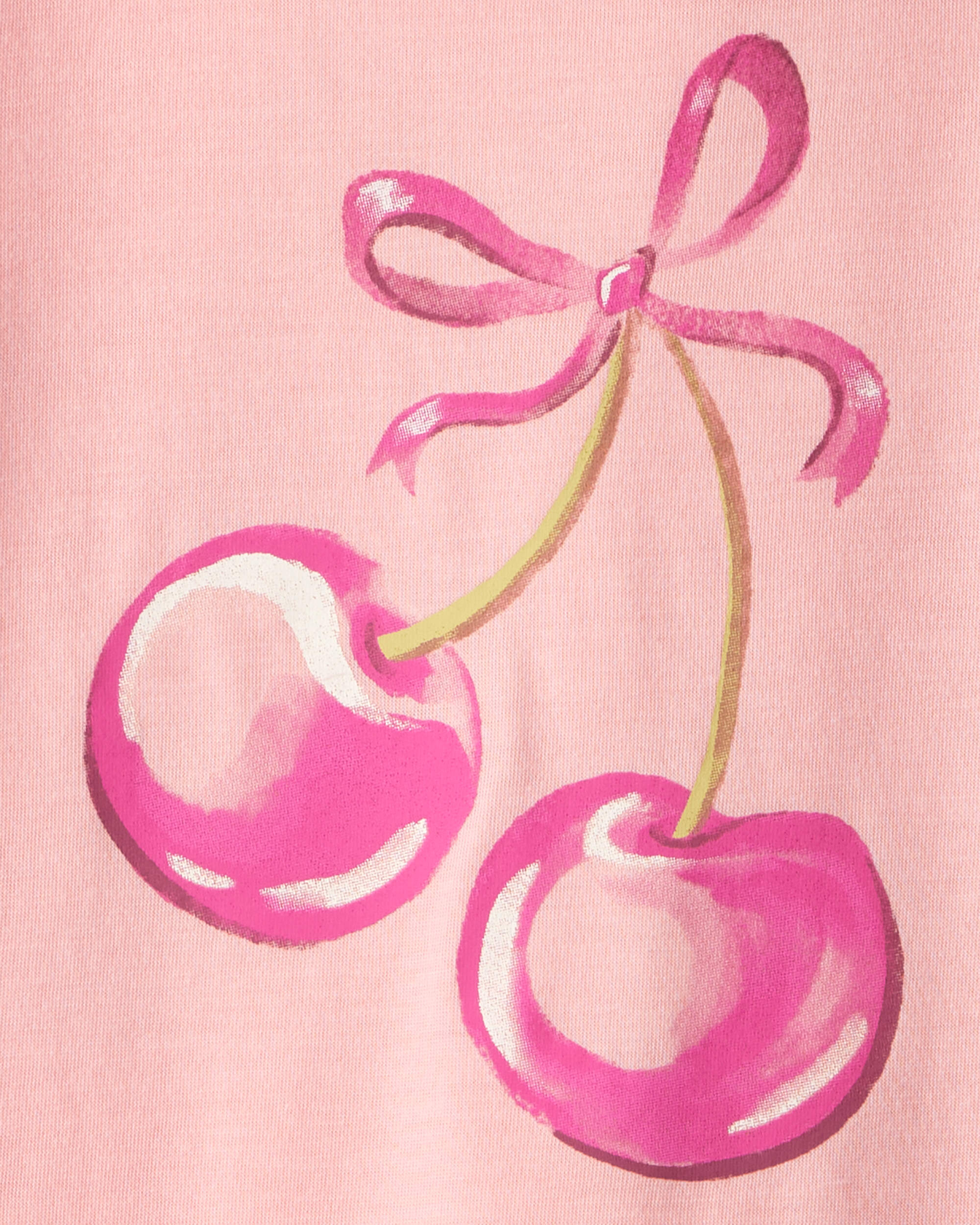 Girls Cherry Print Long-Sleeve Loose Fit Night Gowns - Pink