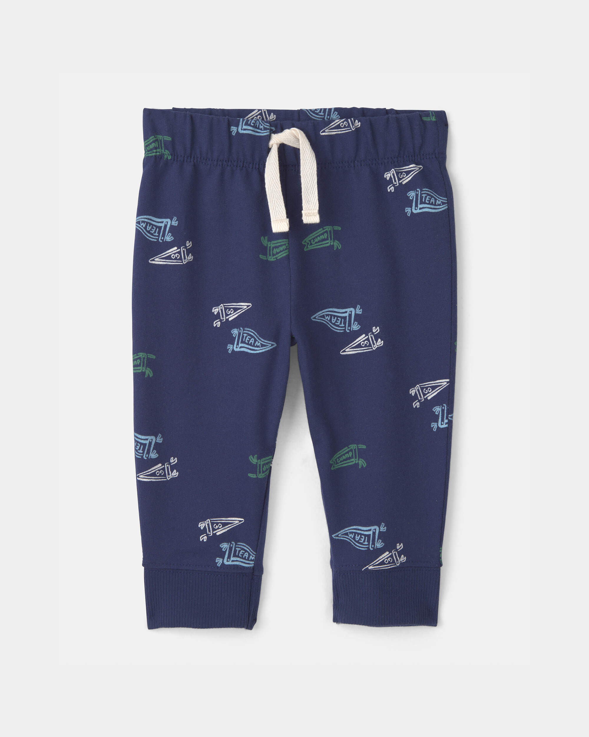 Baby Boy 2-Piece 'Mommy's Champ' Pennant French Terry Bodysuit & Pant Set - Blue/Ivory