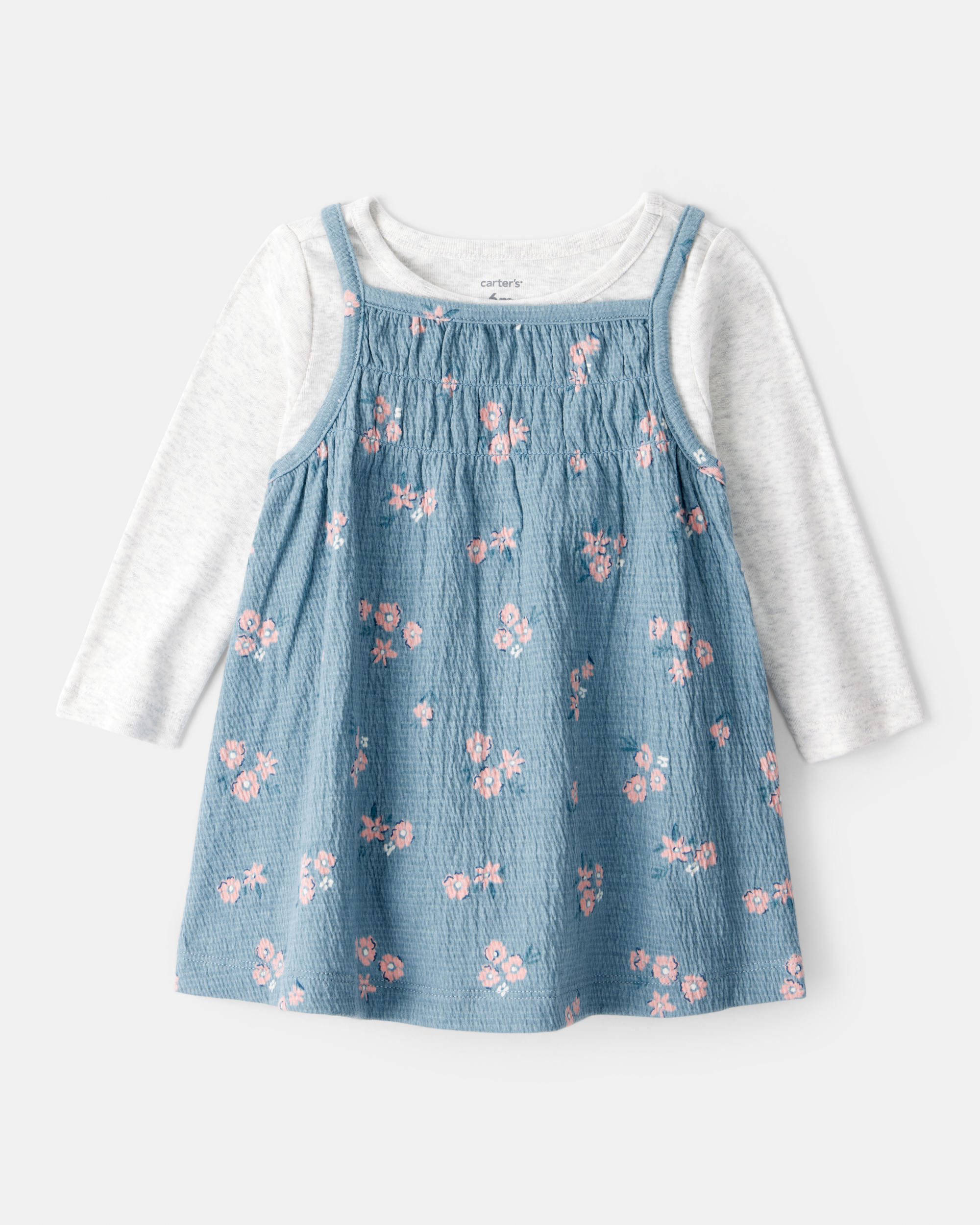 Baby Girl 2-Piece Floral Long-Sleeve Dress Set - Blue