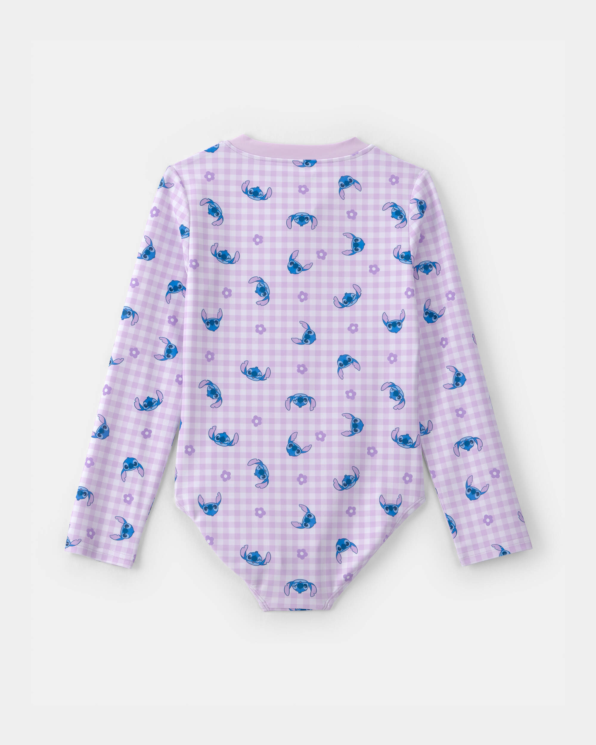 Girls Disney© Lilo & Stitch Gingham 1-Piece Rashguard Swimsuit