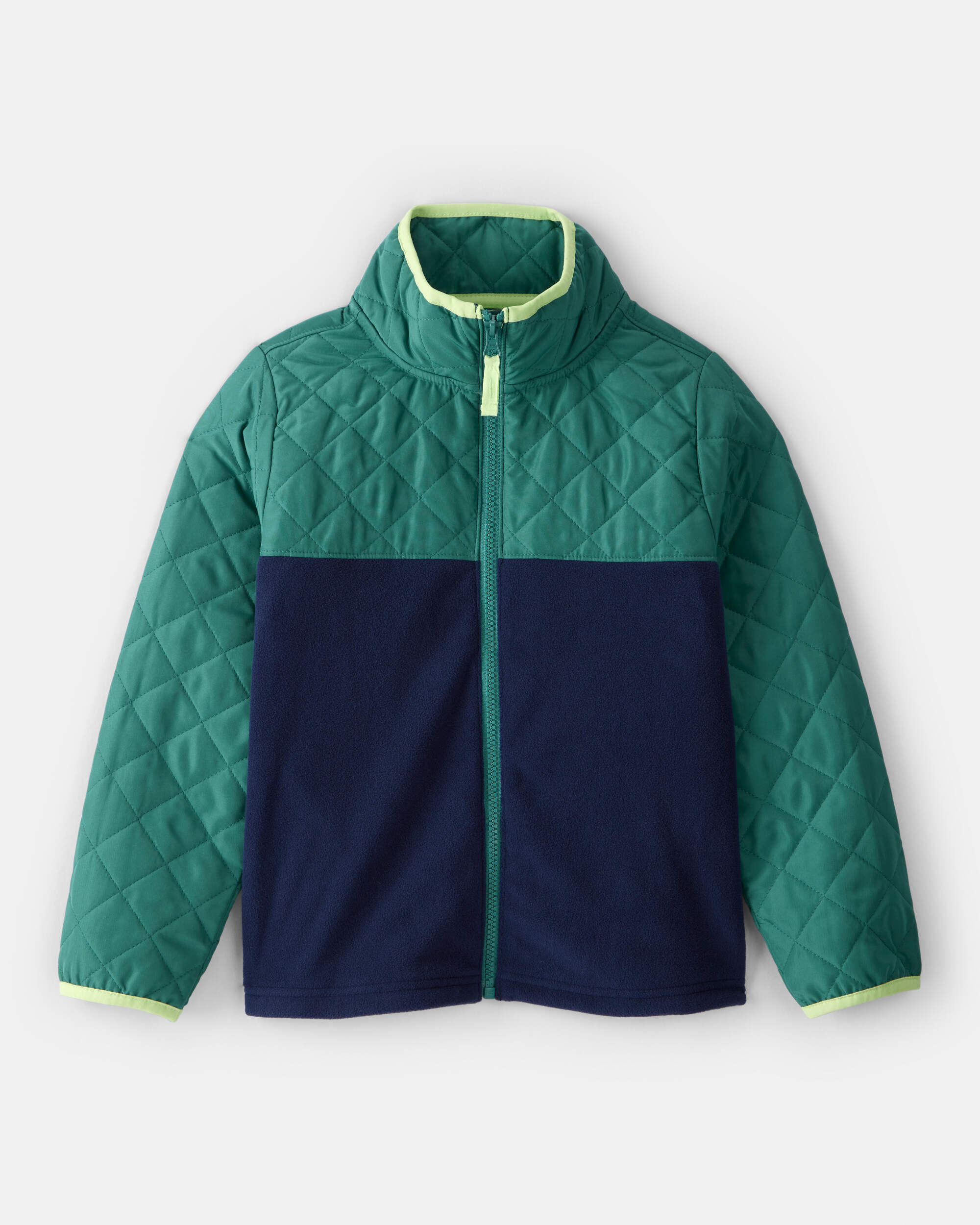 Boys Colour Block Zip-Up Jacket - Green/Navy