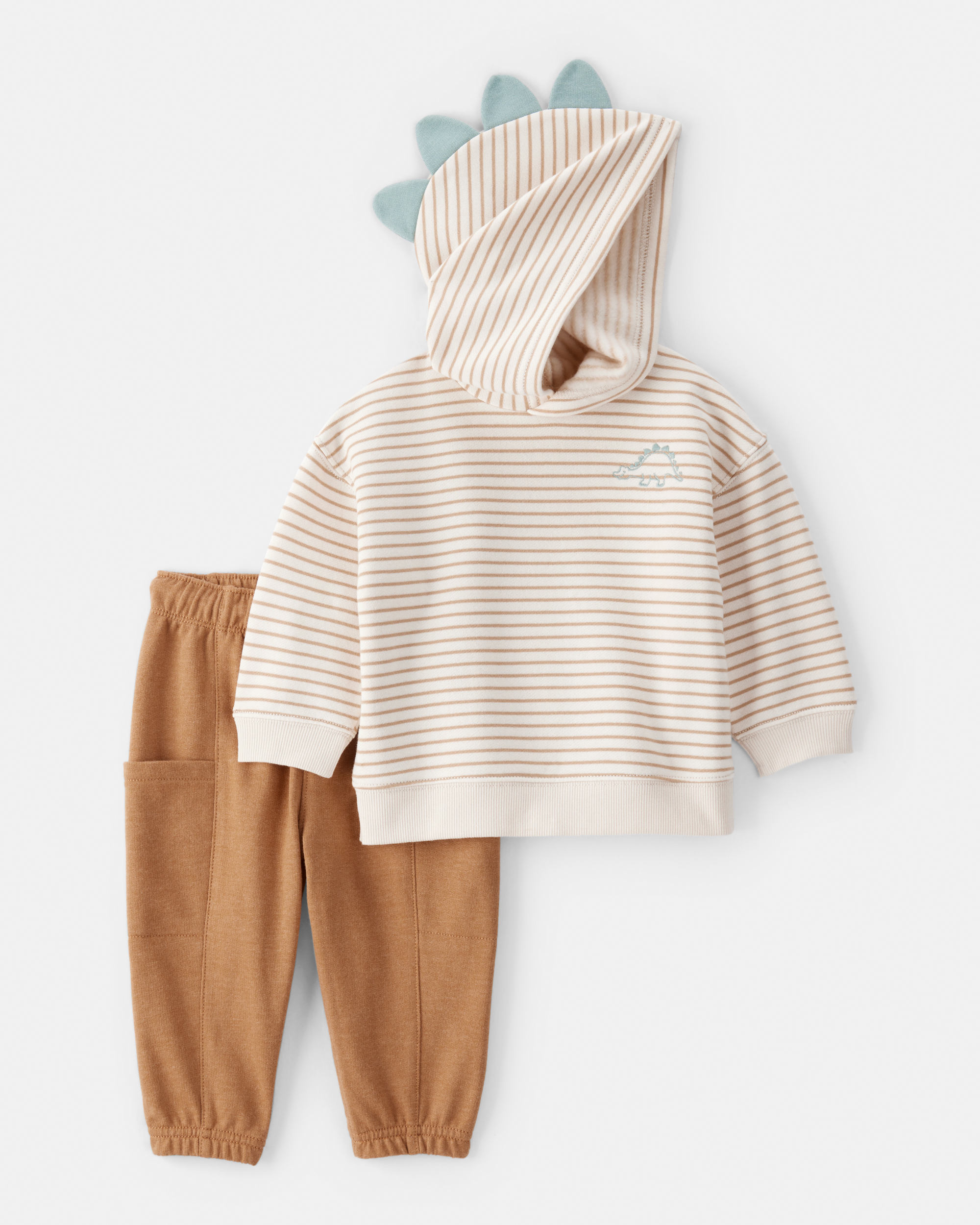 Baby Boy 2-Piece Dinosaur Hoodie & Pant Set - Cream/Brown