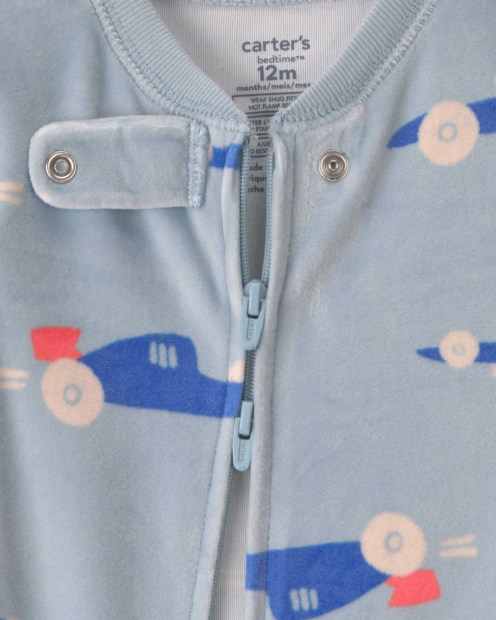 Baby Boy 1-Piece Car 2-Way Zip DreamPlush Snug Fit Footed Pyjama - Blue