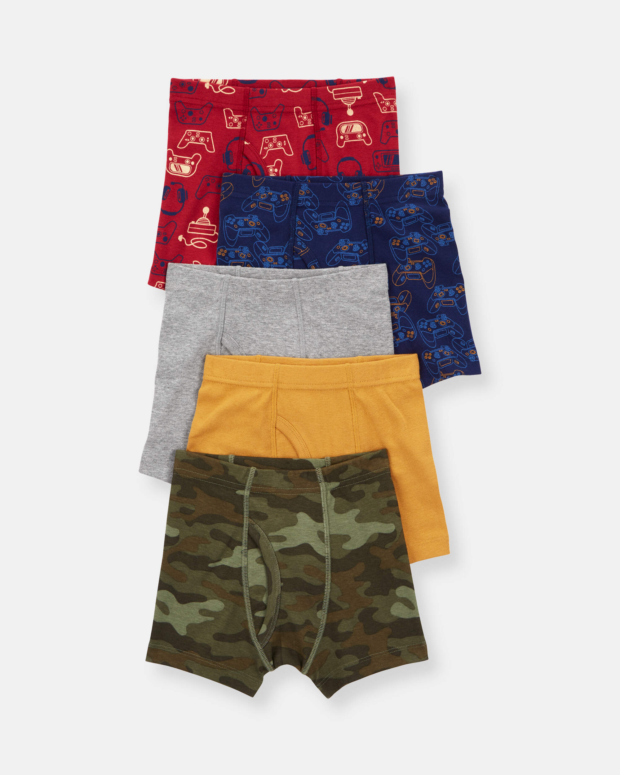 Boys 5-Pack Camo Boxer Brief Underwear Red/Green/Yellow