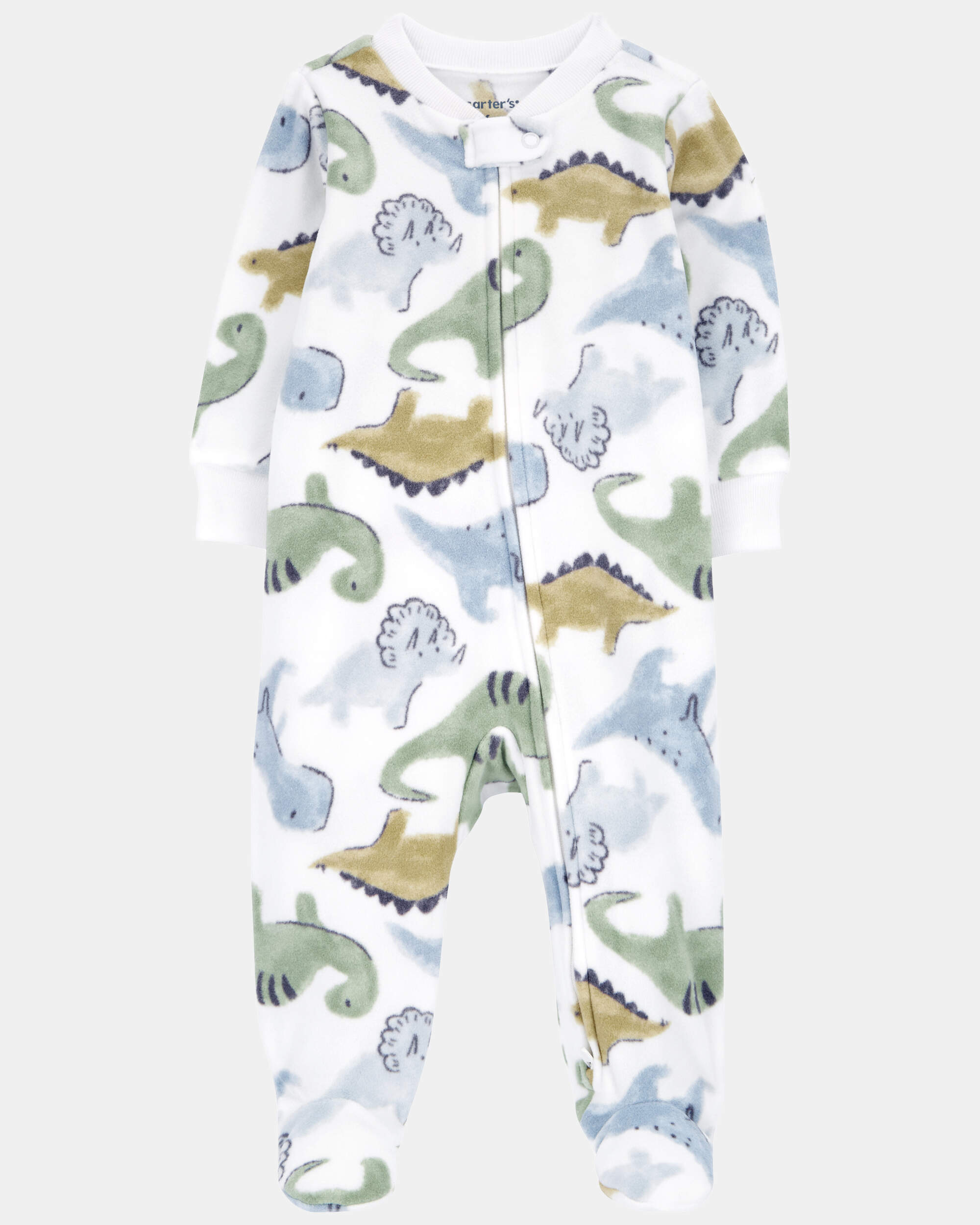 Baby Boy Dinosaur Print Loose Fit Long-Sleeve Sleeper - White