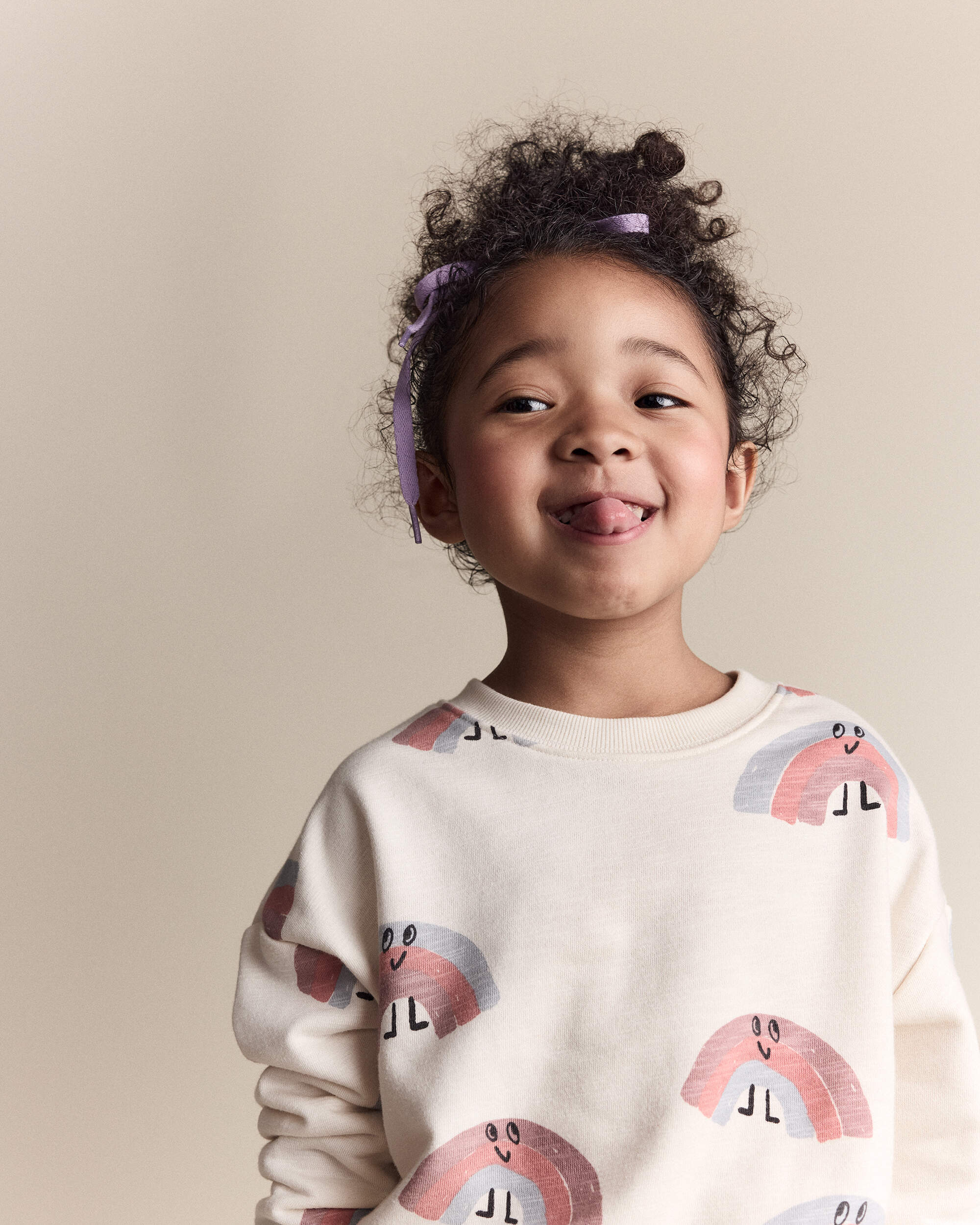 Toddler Girl Rainbow Paperbag Sweatshirt - Cream