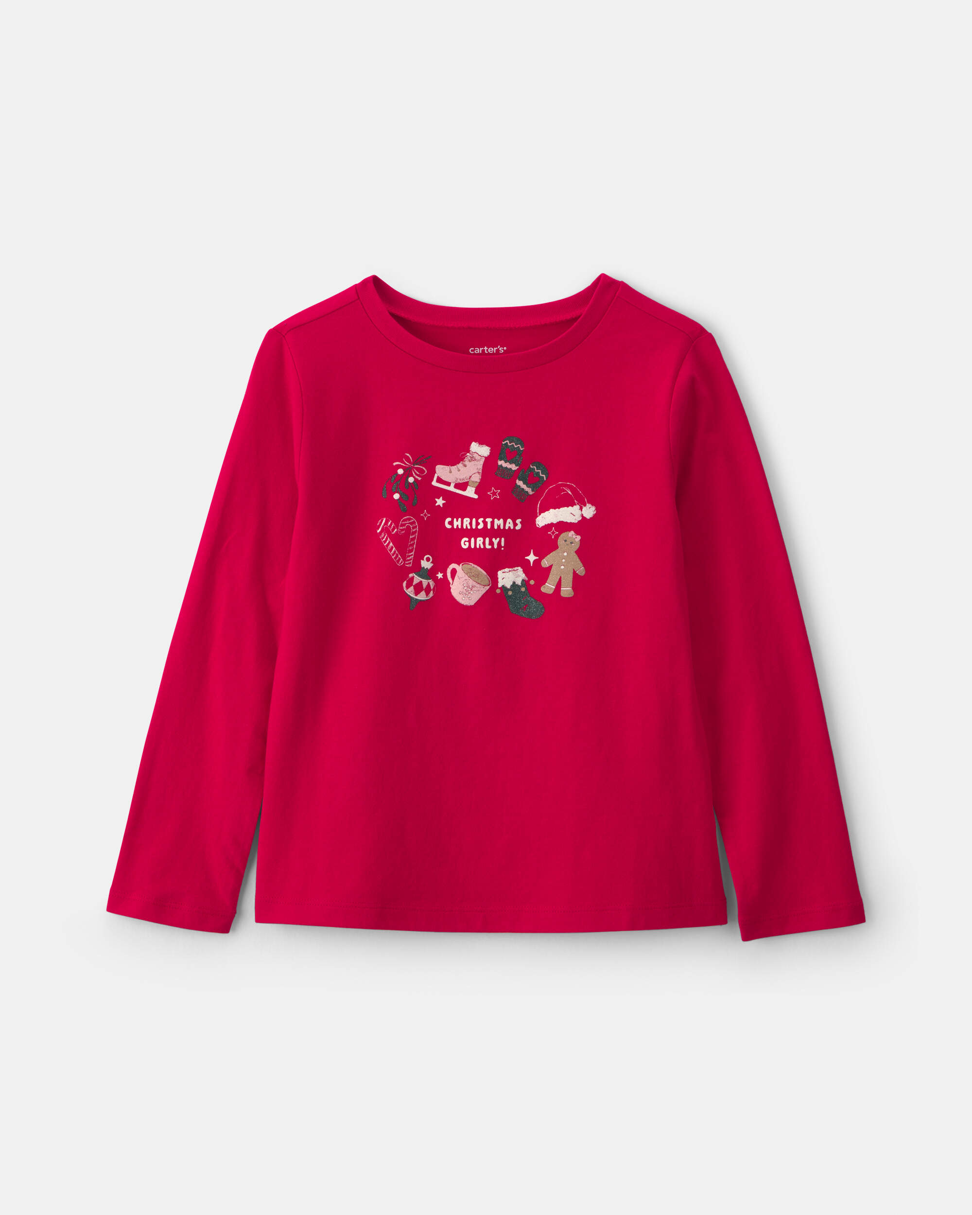 Girls Christmas Long-Sleeve Graphic Tee - Red