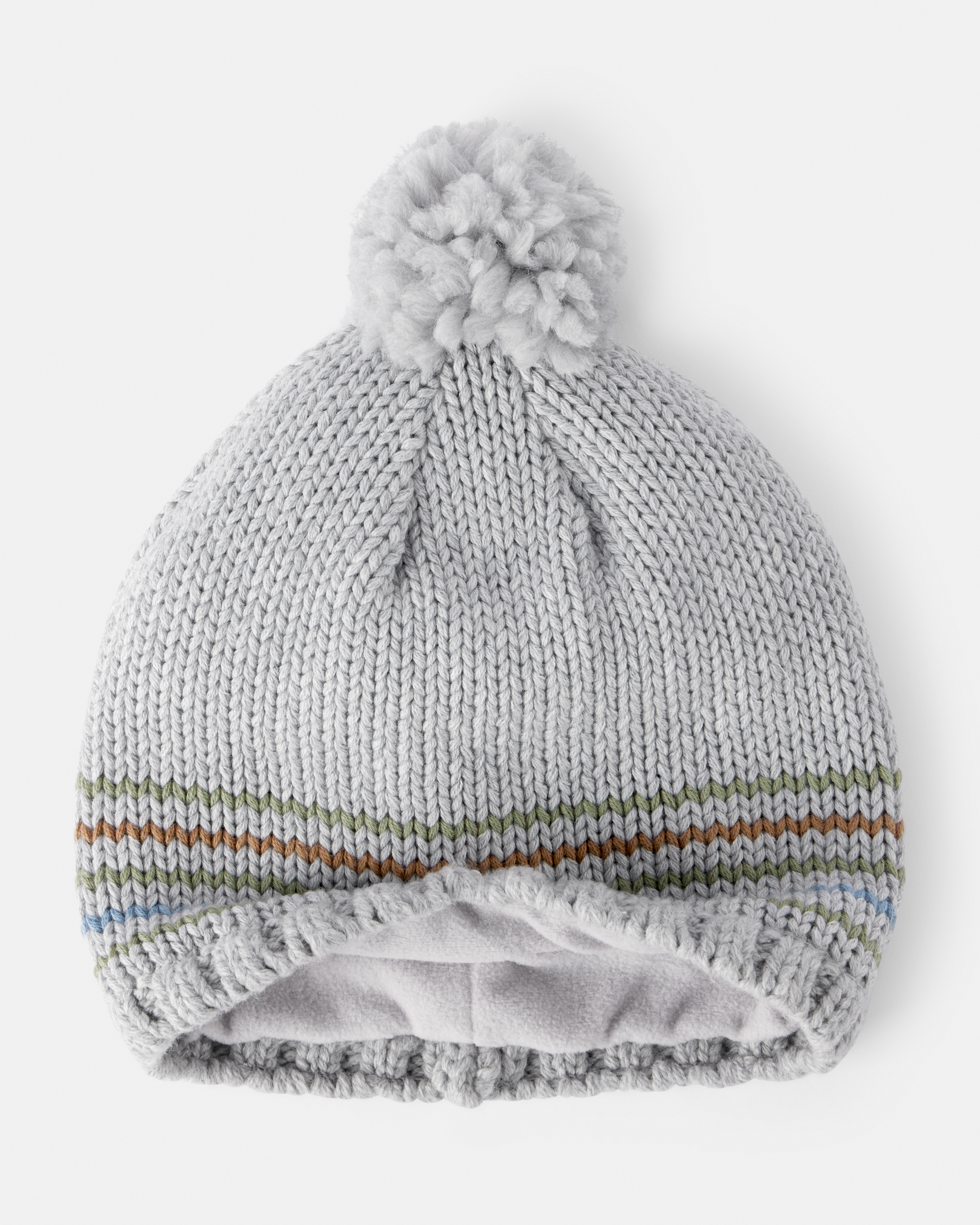 Toddler Boy Striped Pom Winter Hat - grey