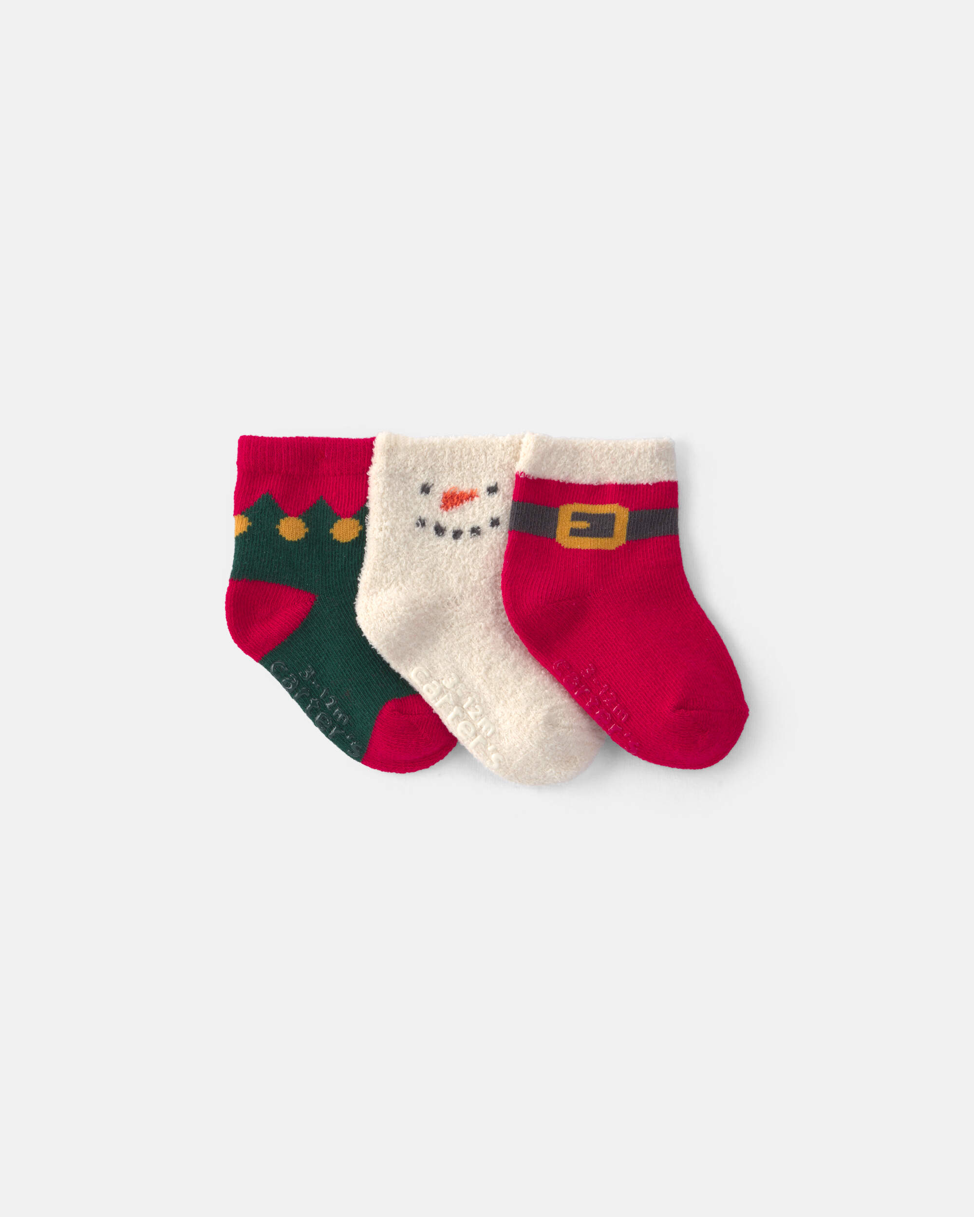 Baby Boy 3-Pack Santa Christmas Booties - Red/White/Green