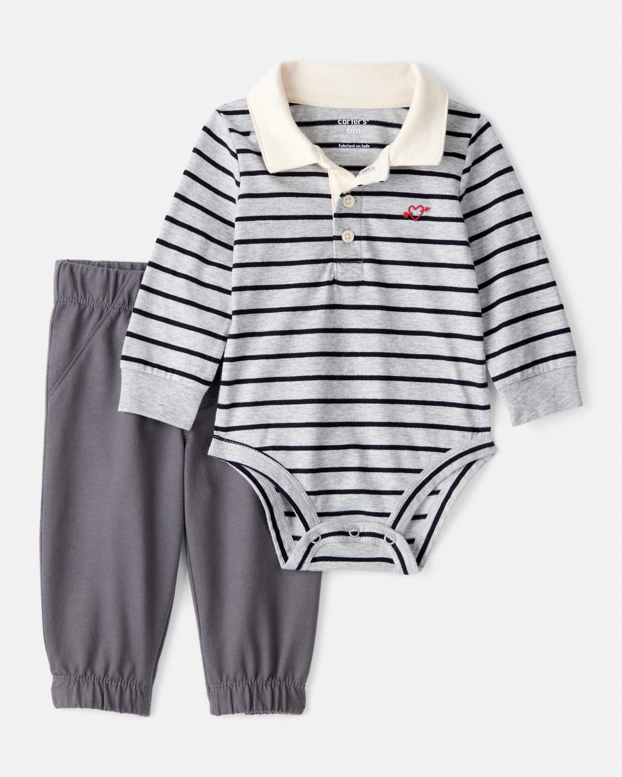 Baby Boy 2-Piece Striped Bodysuit & Pant Set - Grey
