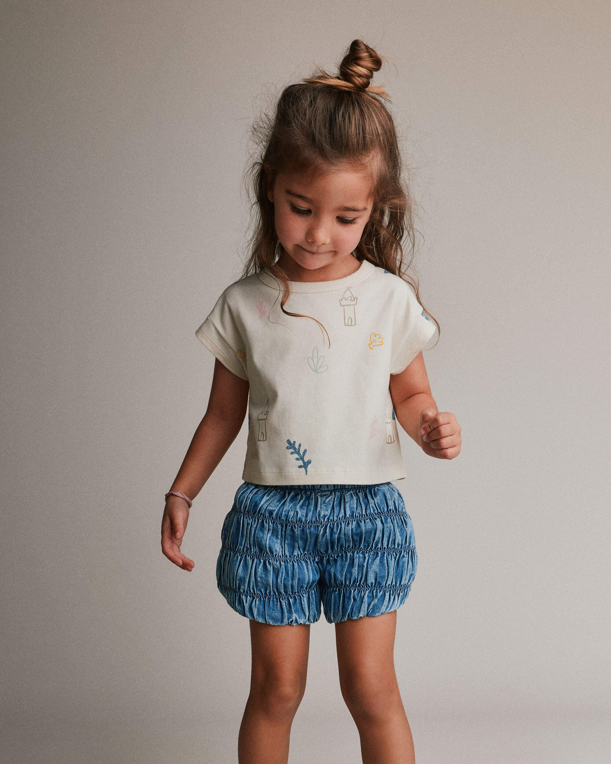 Toddler Girl Boxy Tee Sandcastle Print - Cream