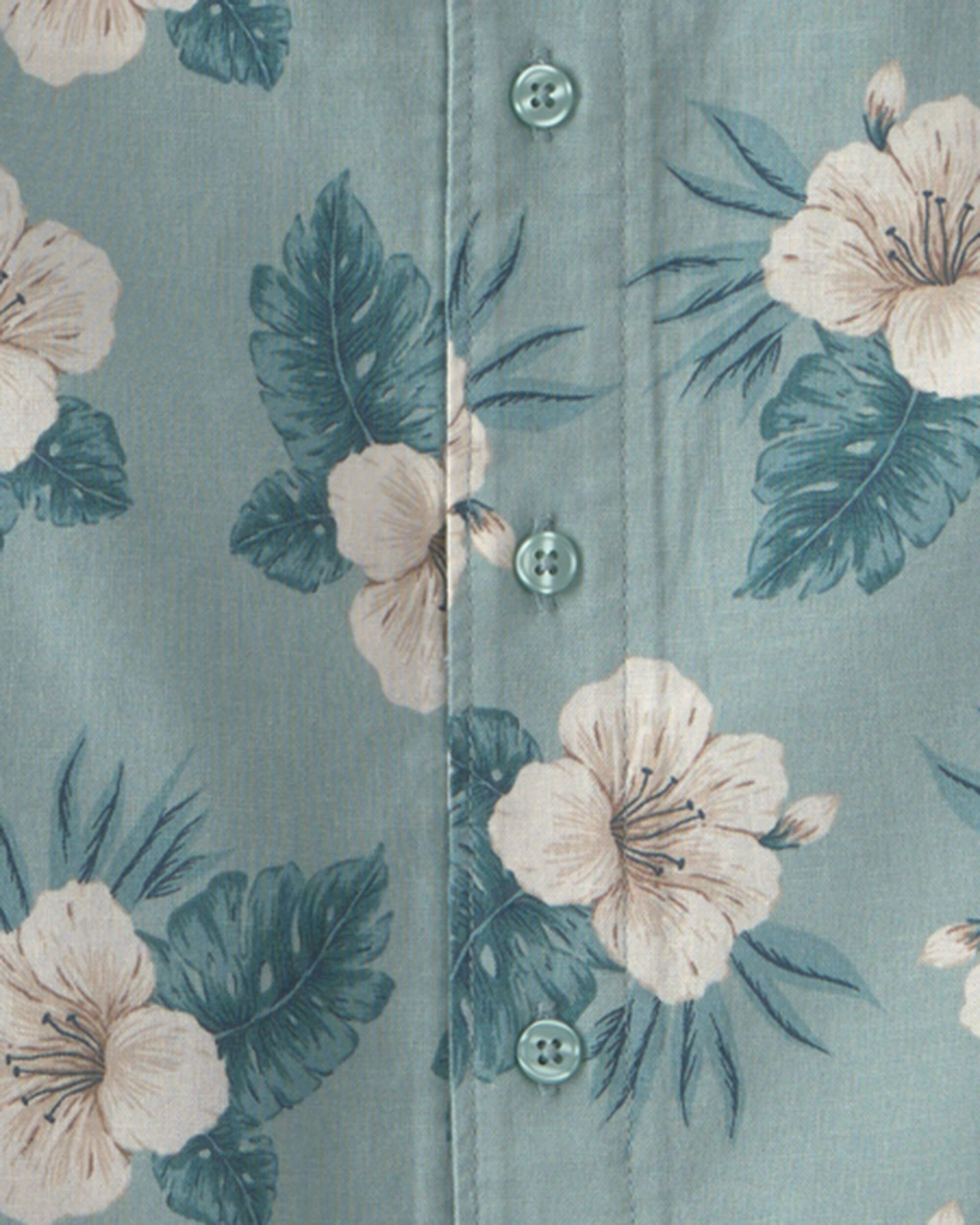 Boys 2-Piece Linen Top & Short Set Made with Organic Cotton Blue Hibiscus