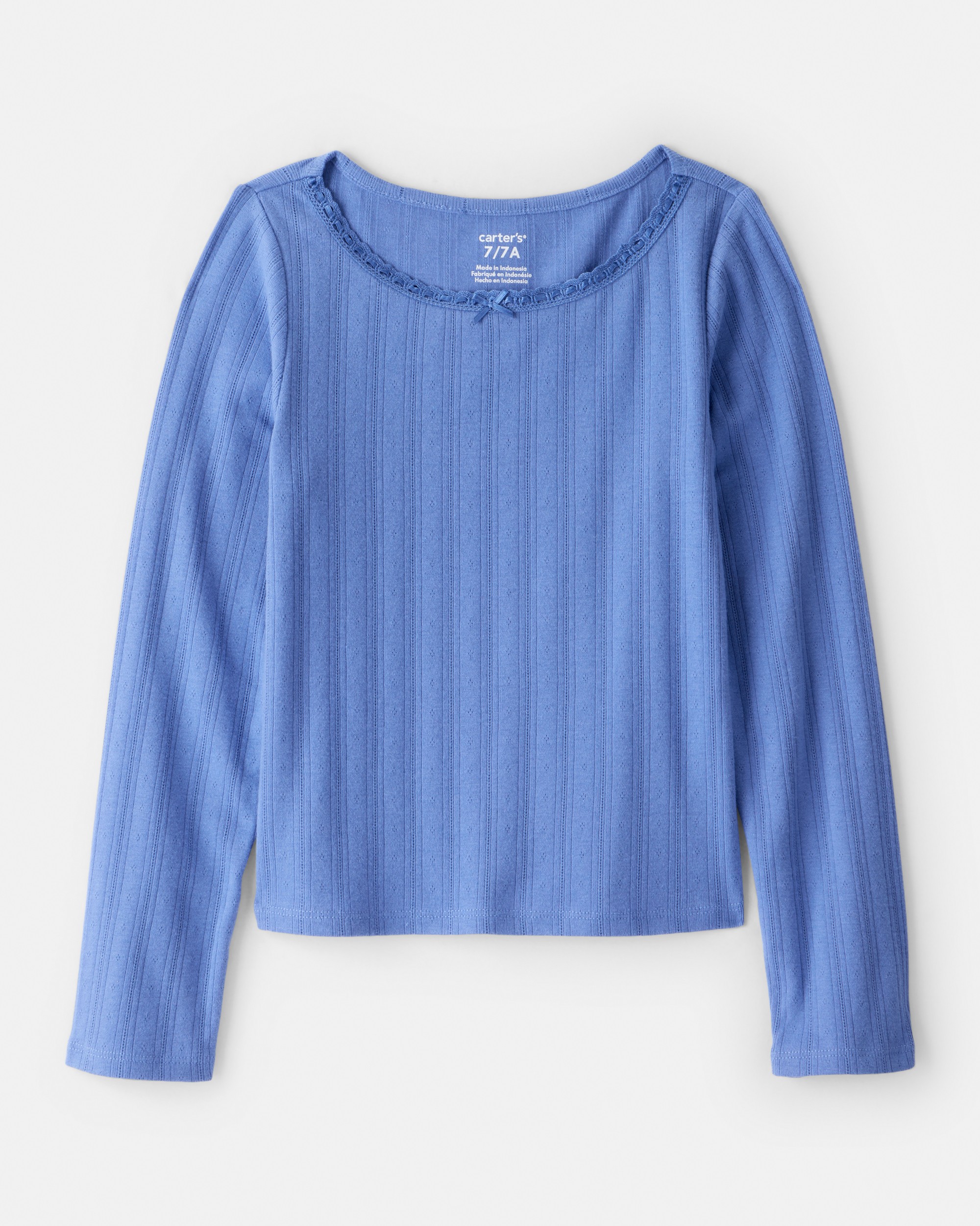 Girls Pointelle Long-Sleeve Top - Blue