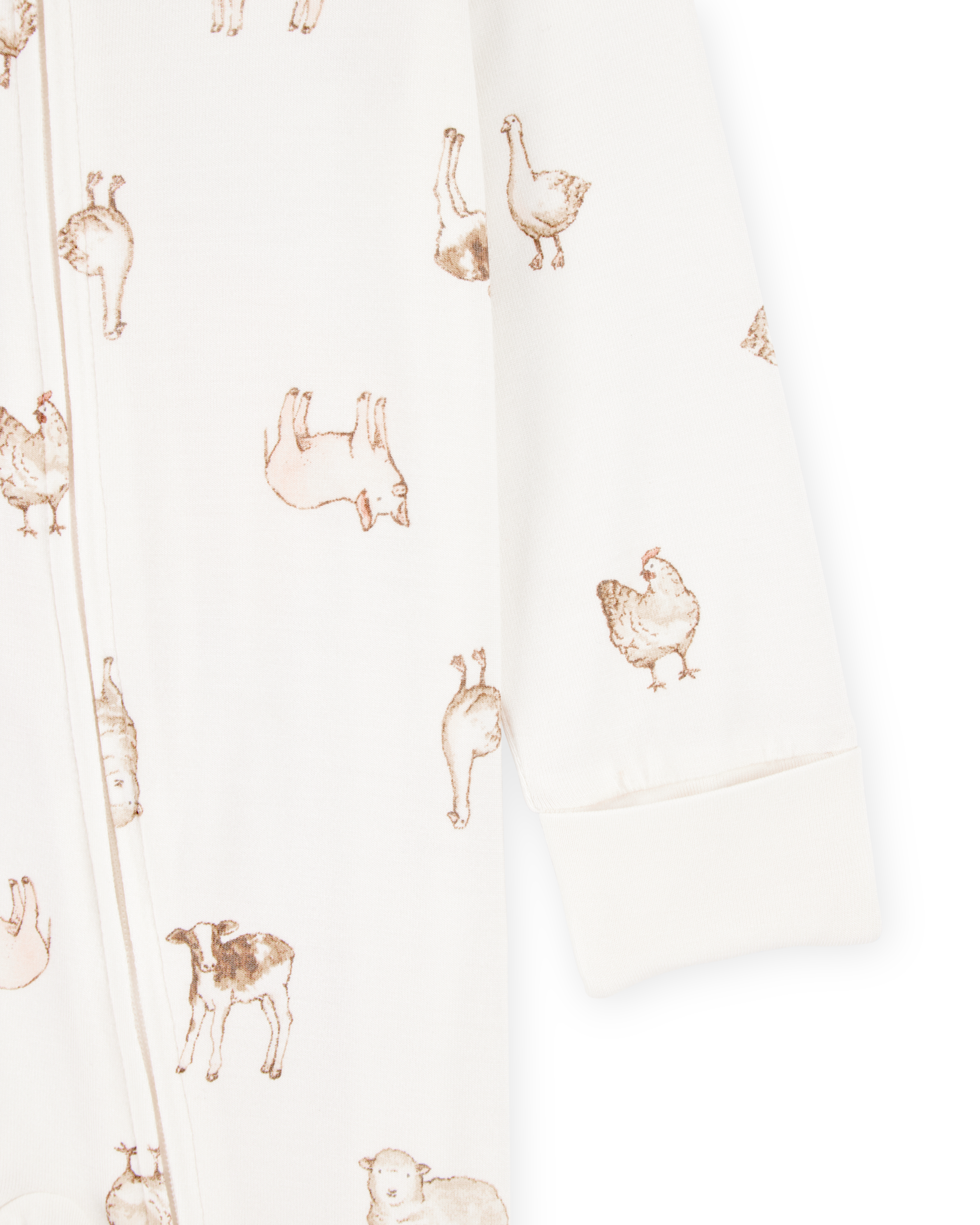 Baby Farm Animals Print 2-Way Zip PurelySoft Sleeper Pyjamas - Ivory