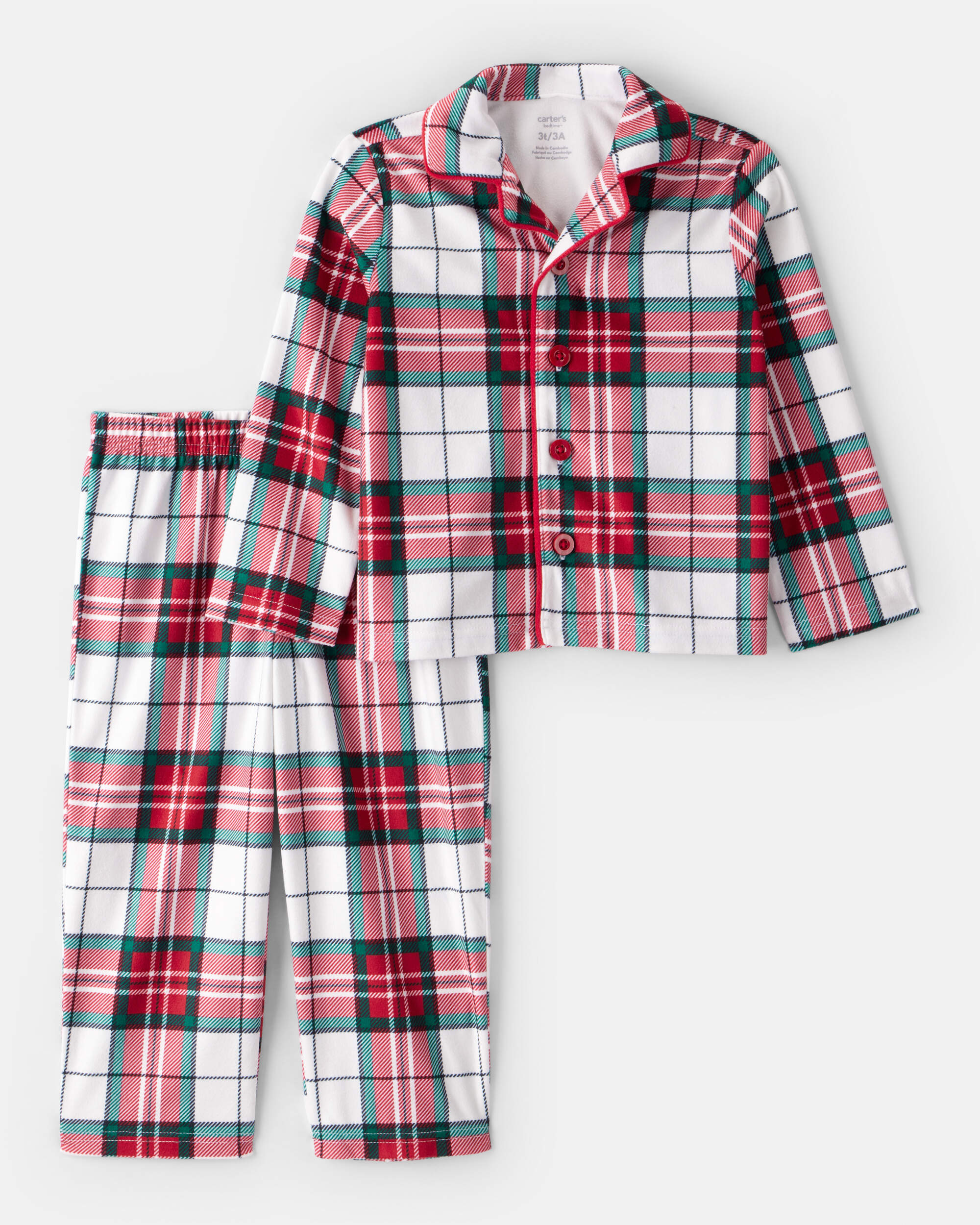 Toddler Flannel Plaid Print Long-Sleeve Loose Fit 2-Piece Pyjamas - Red/Green