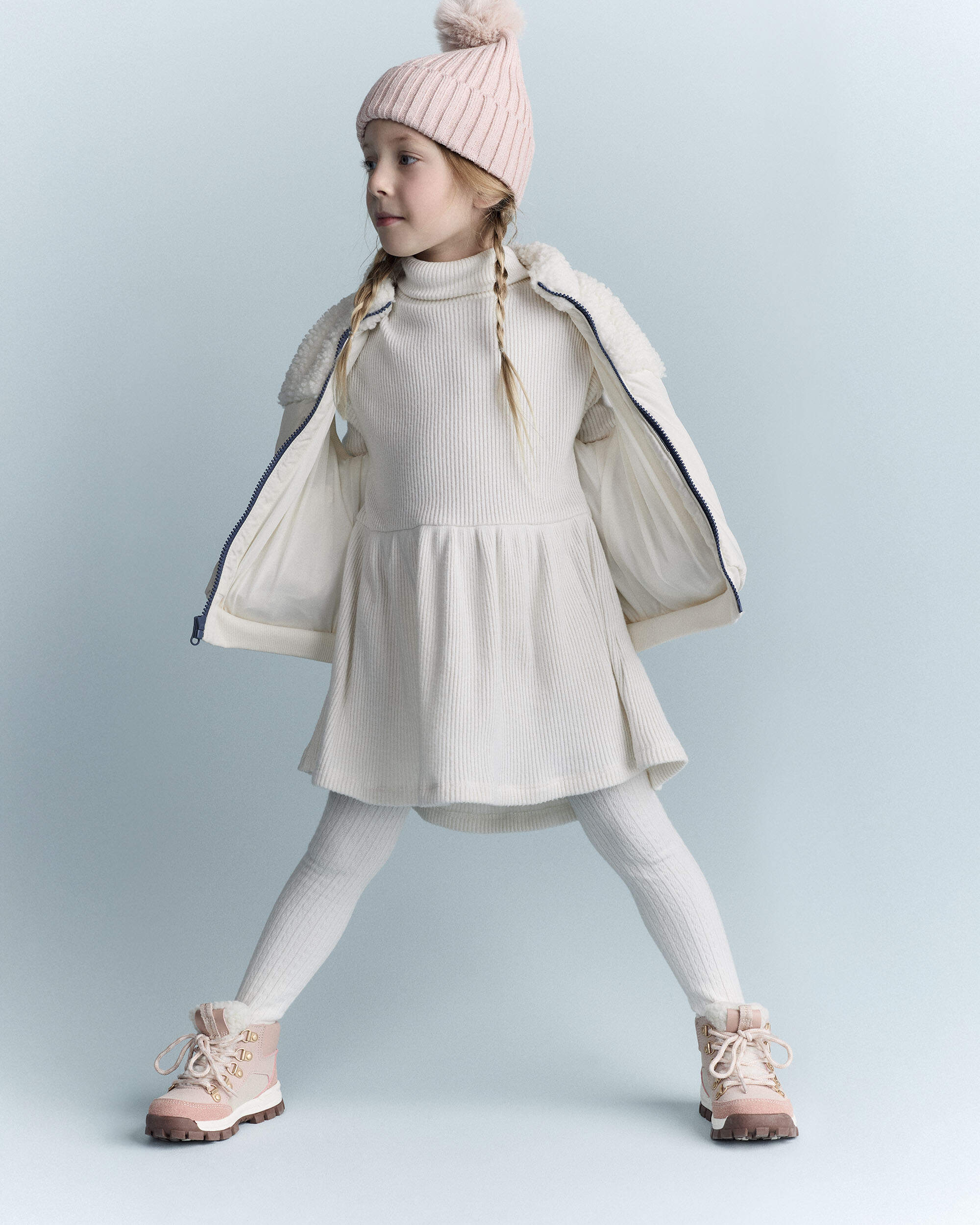 Toddler Sherpa Ski Puffer Vest - Cream