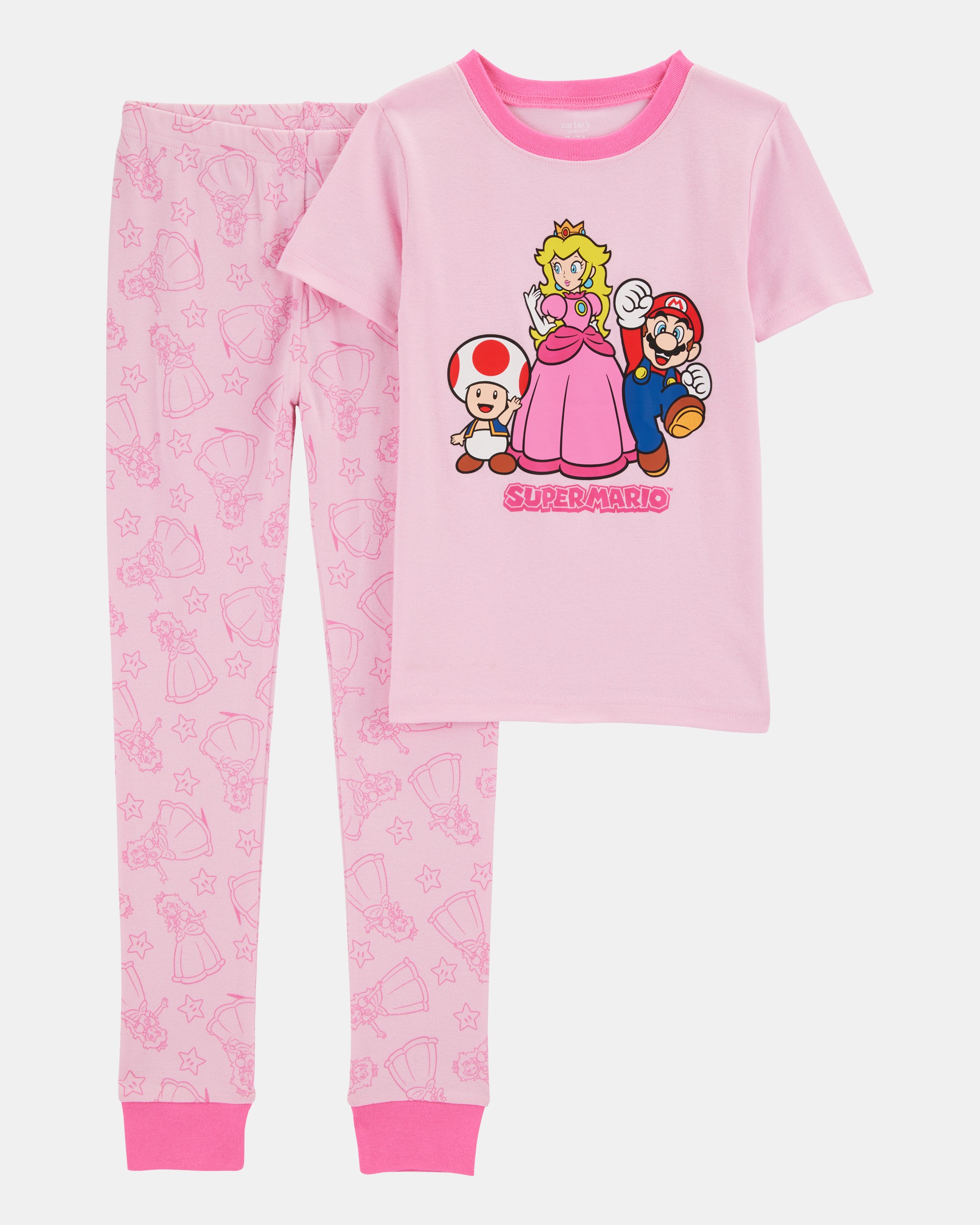 Girls Super Mario Bros™ Snug Fit Cotton 2-Piece Pyjamas - Pink