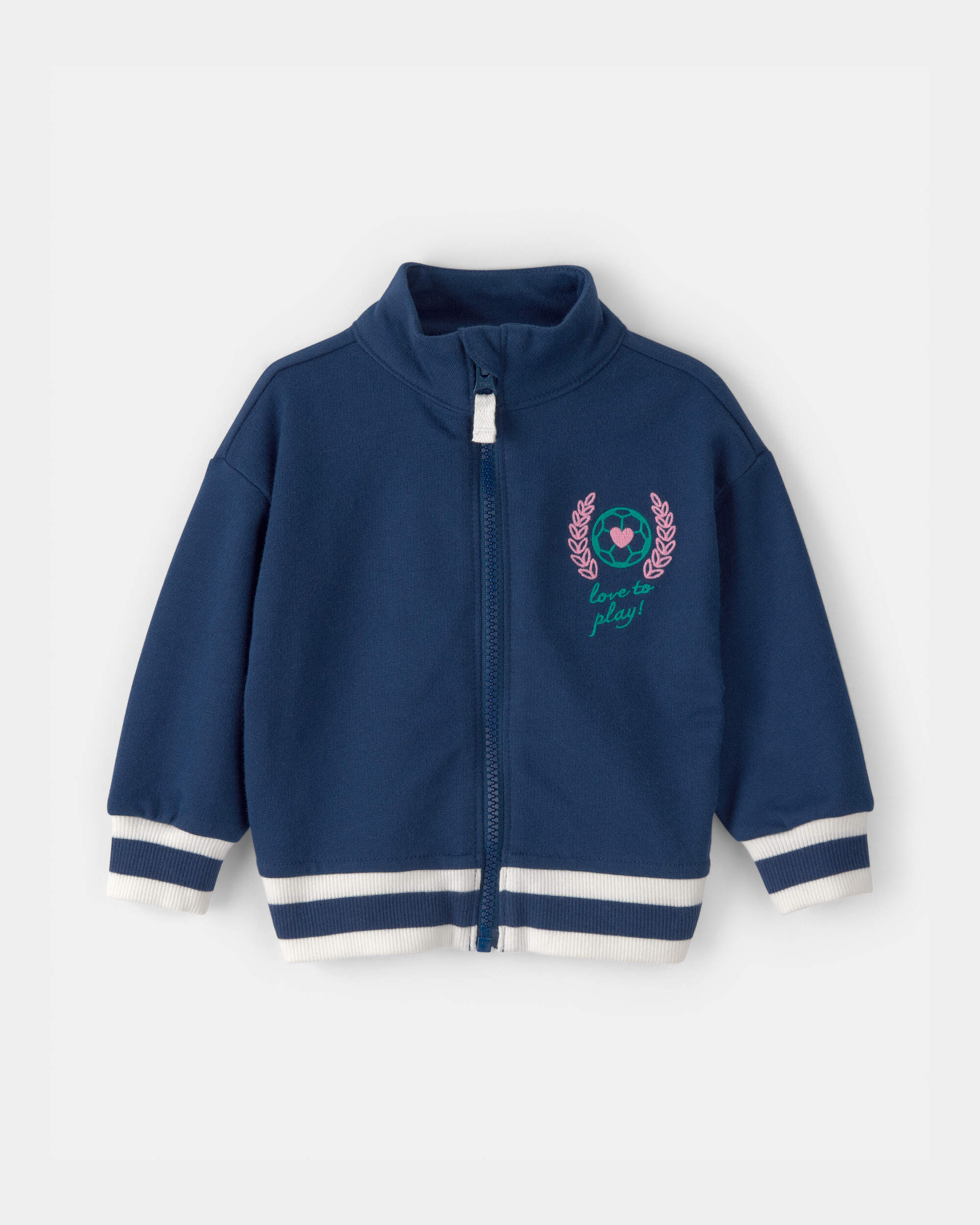 Baby Girl Varsity French Terry Zip-Up Jacket - Blue