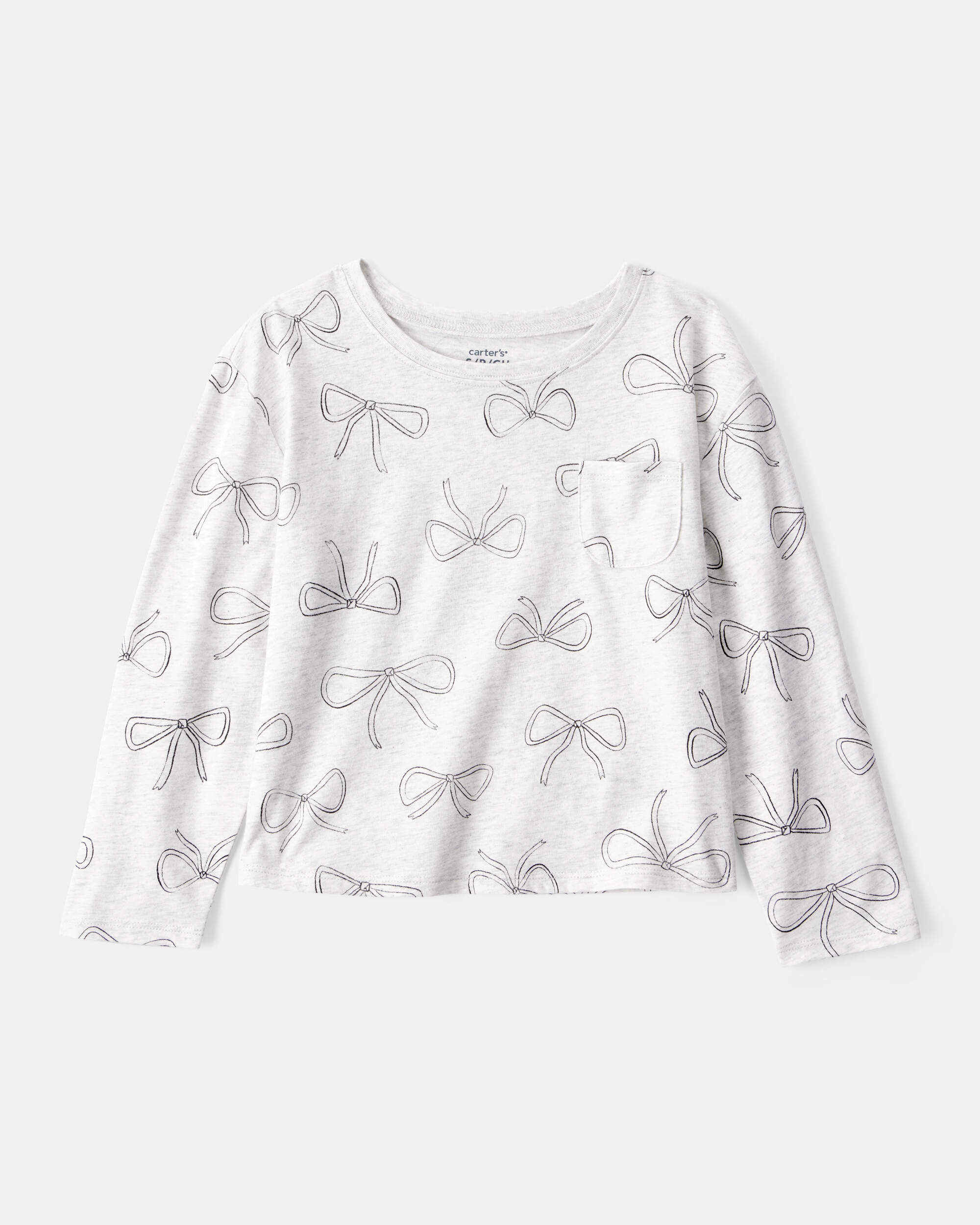 Girls Bow Print Long-Sleeve Top - Grey