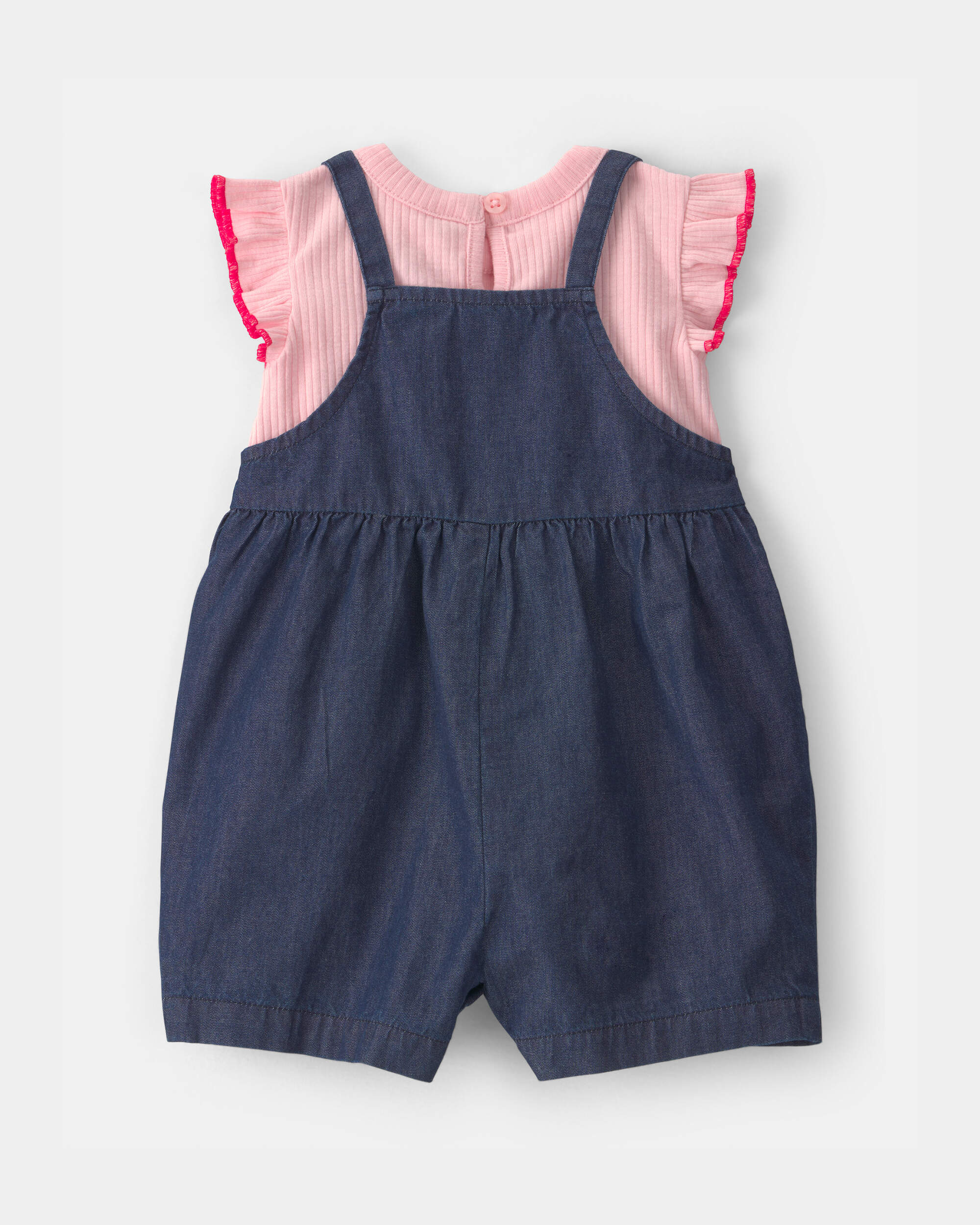 Baby Girl 2-Piece Chambray Romper Set - Pink/Blue