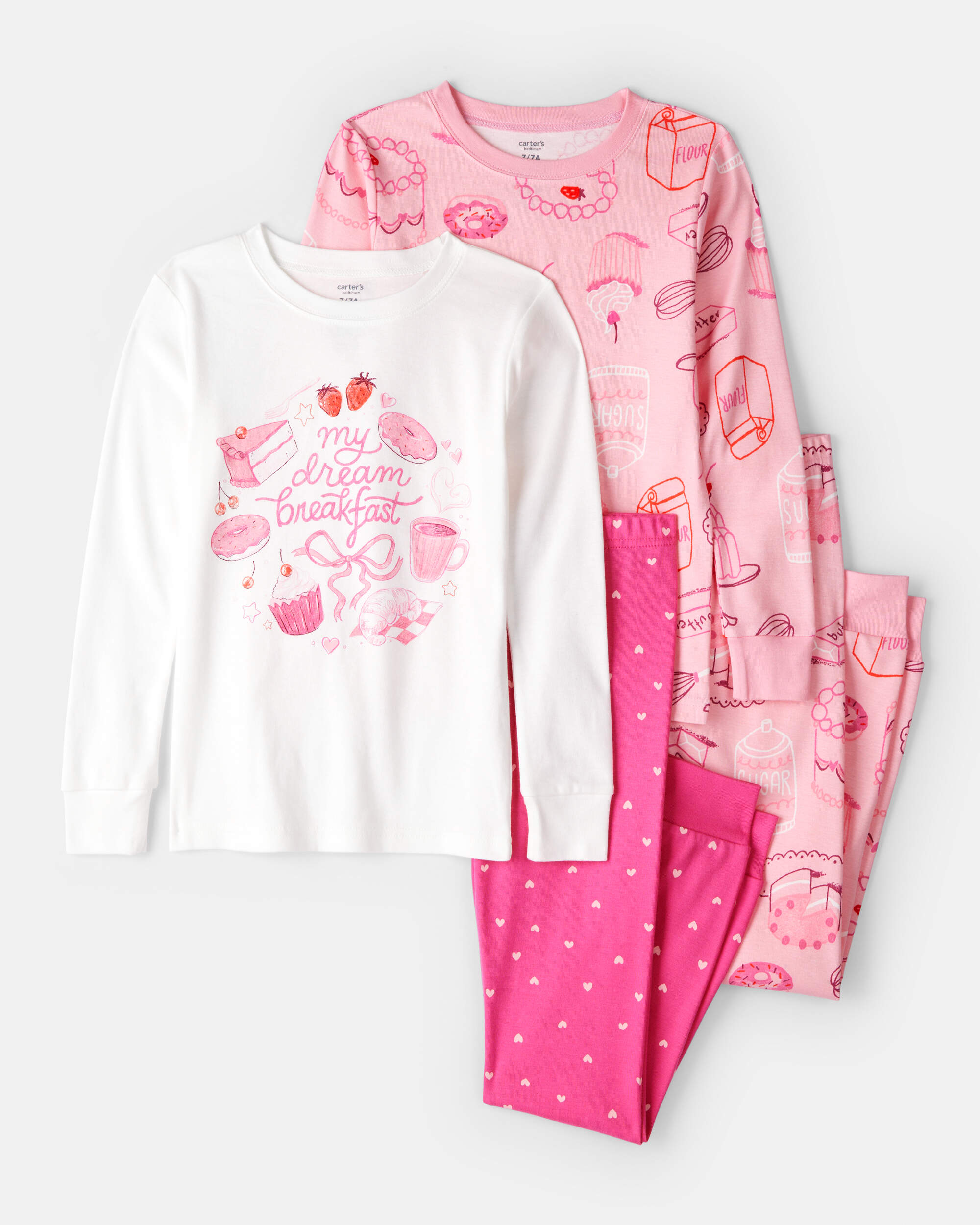 Girls Desserts 100% Cotton Snug Fit 4-Piece Pyjamas - Pink/White