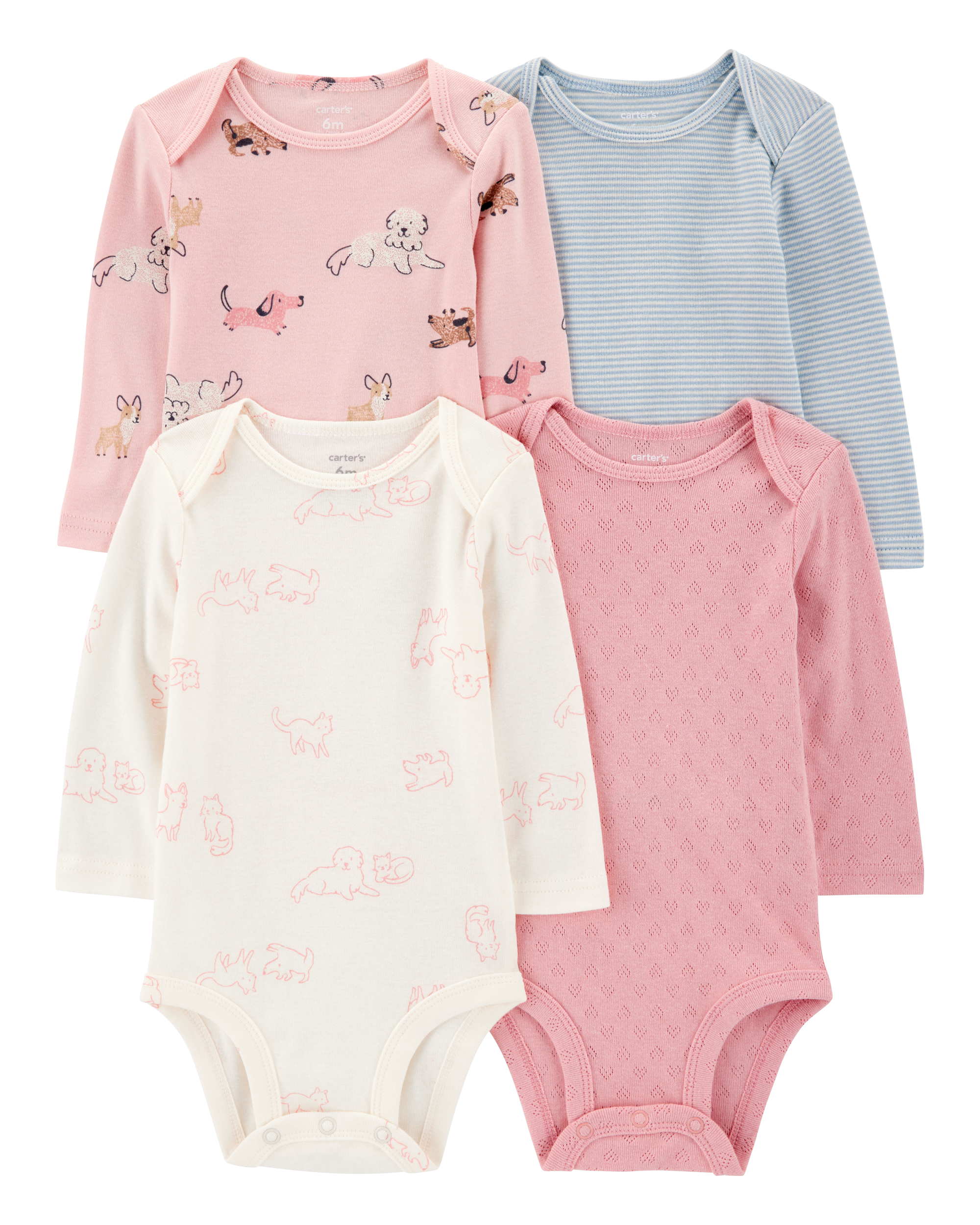 Baby Girl 4-Pack Puppy Long Sleeve Bodysuits
