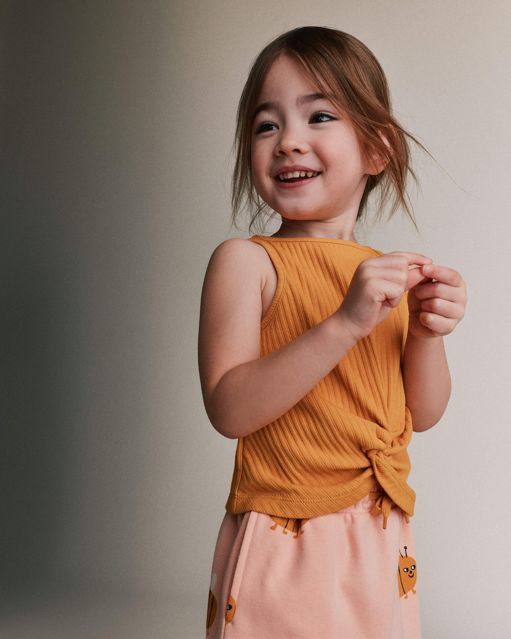 Toddler Girl Tie-Front Ribbed Tank - Mustard Yellow