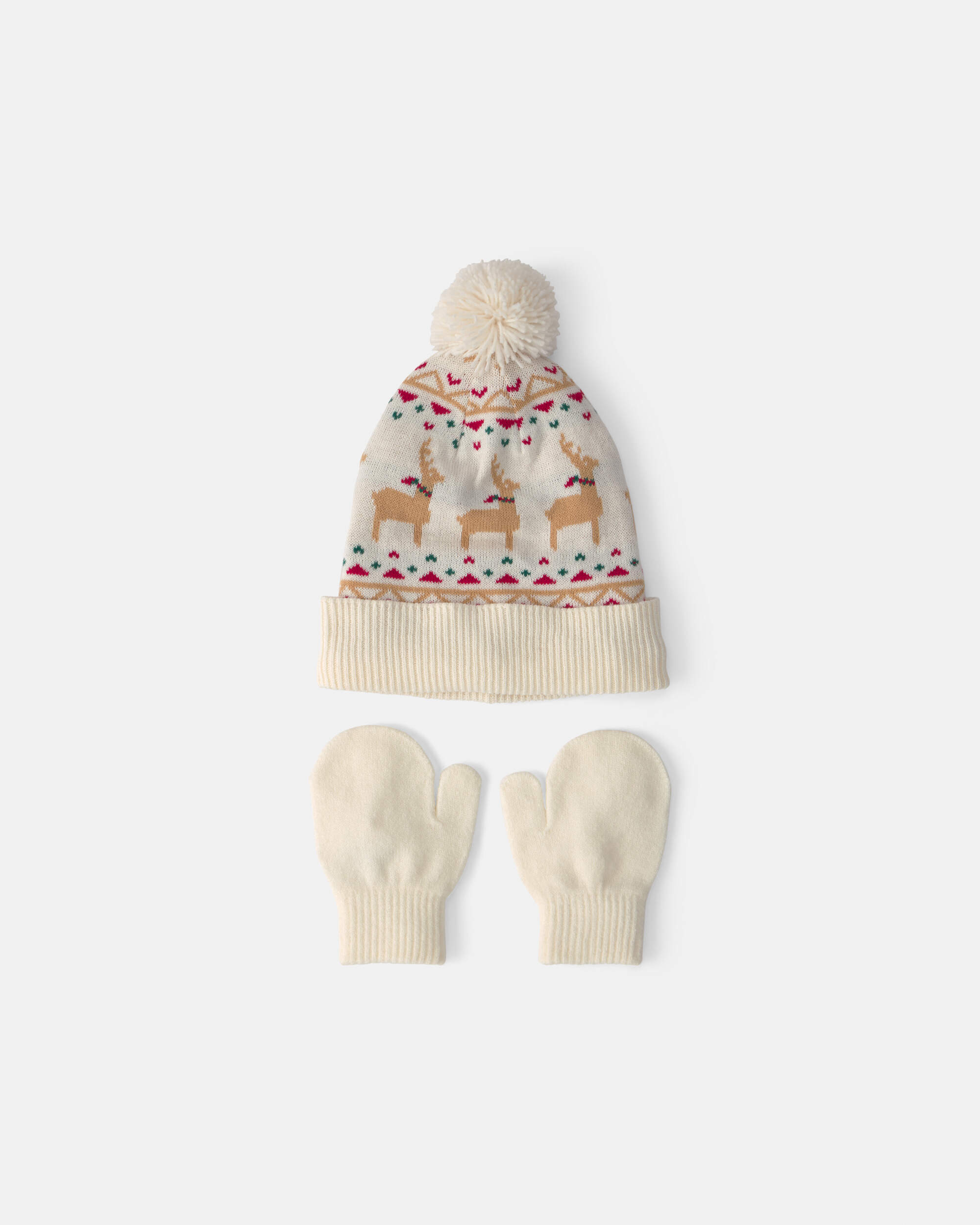 Toddler 2-Piece Fair Isle Christmas Beanie & Glove Set - Cream