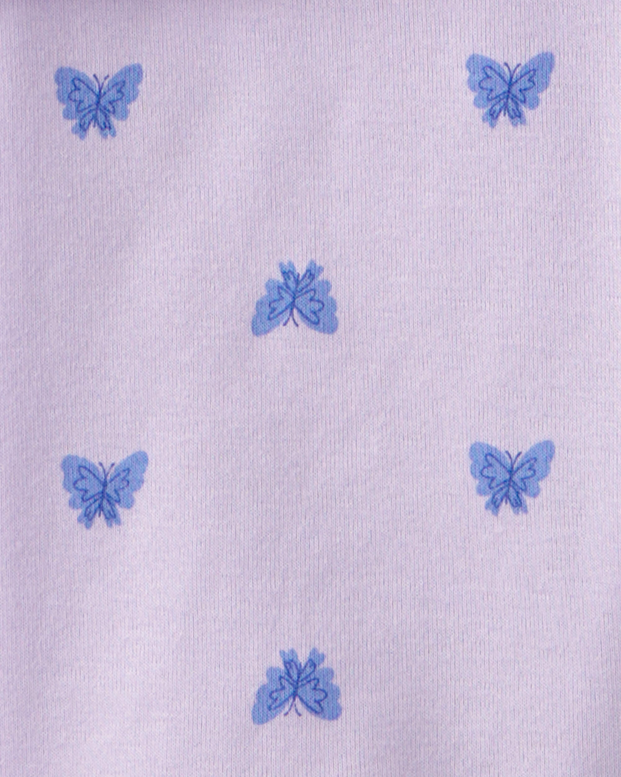 Girls Butterfly Floral 100% Cotton Short-Sleeve Snug Fit 4-Piece pyjama Set - Purple