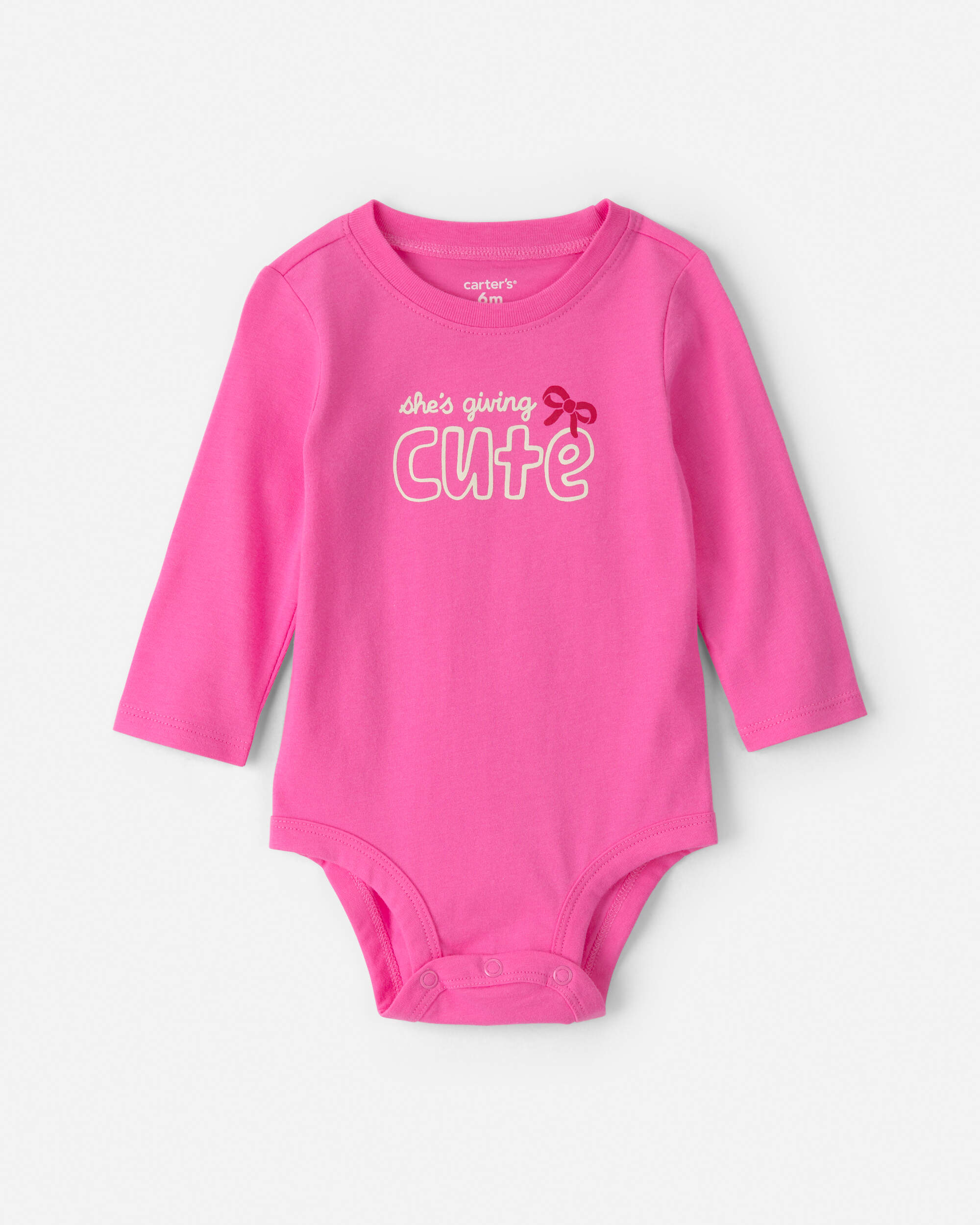 Baby Girl 'She's Giving Cute' Long-Sleeve Graphic Bodysuit - Pink