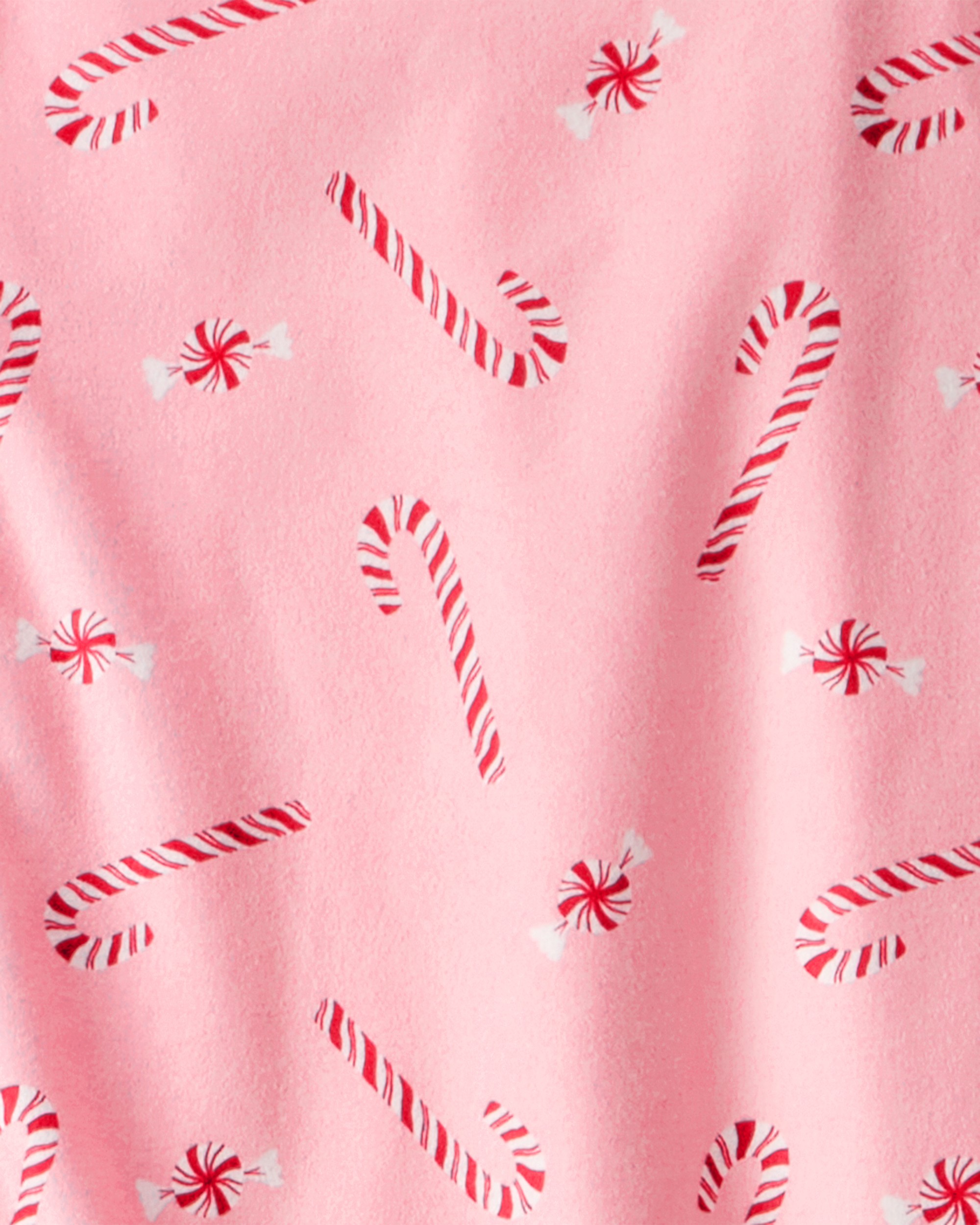 Adult Peppermint Print Fleece Long-Sleeve Loose Fit - Pink