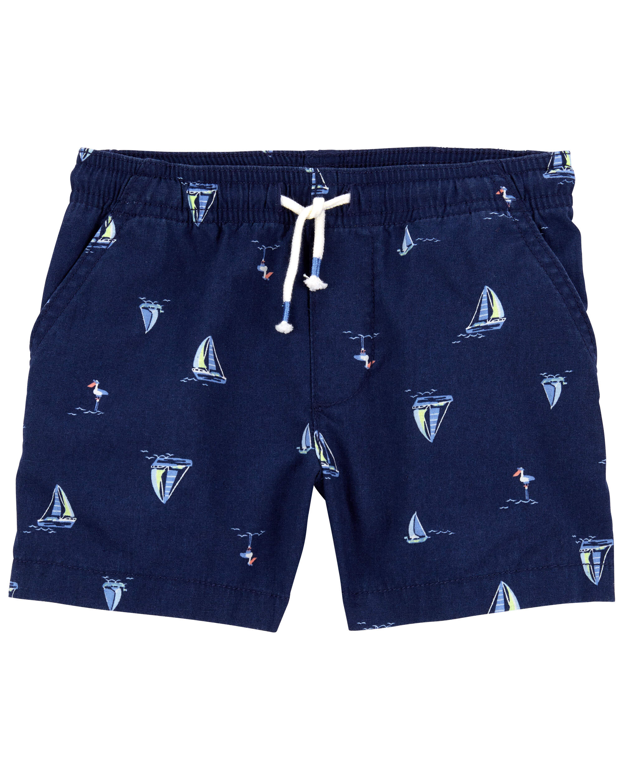 Sailboat Pull-On Linen Shorts