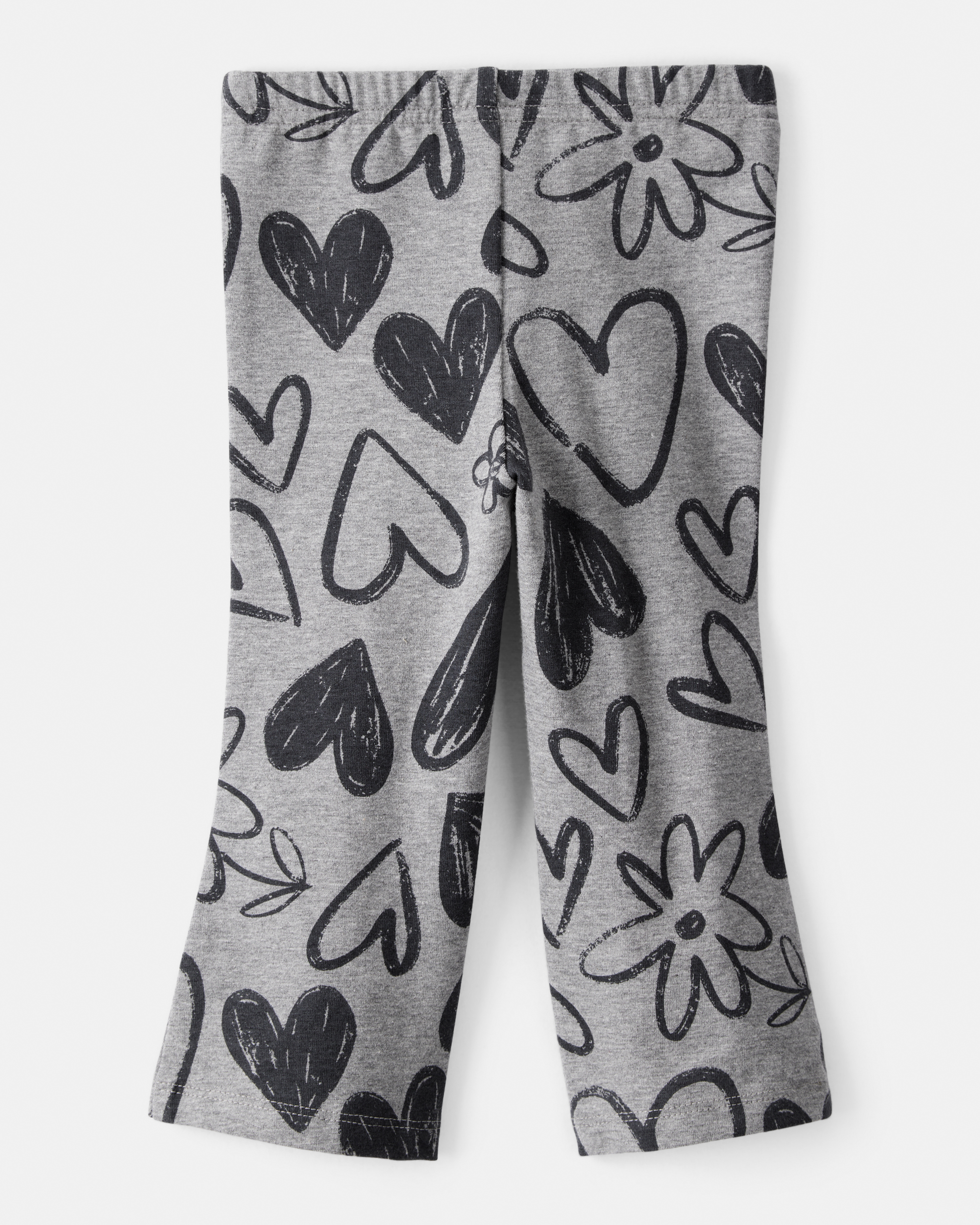 Baby Girl Heart Pull-On Flare Stretch Rib Leggings - Grey