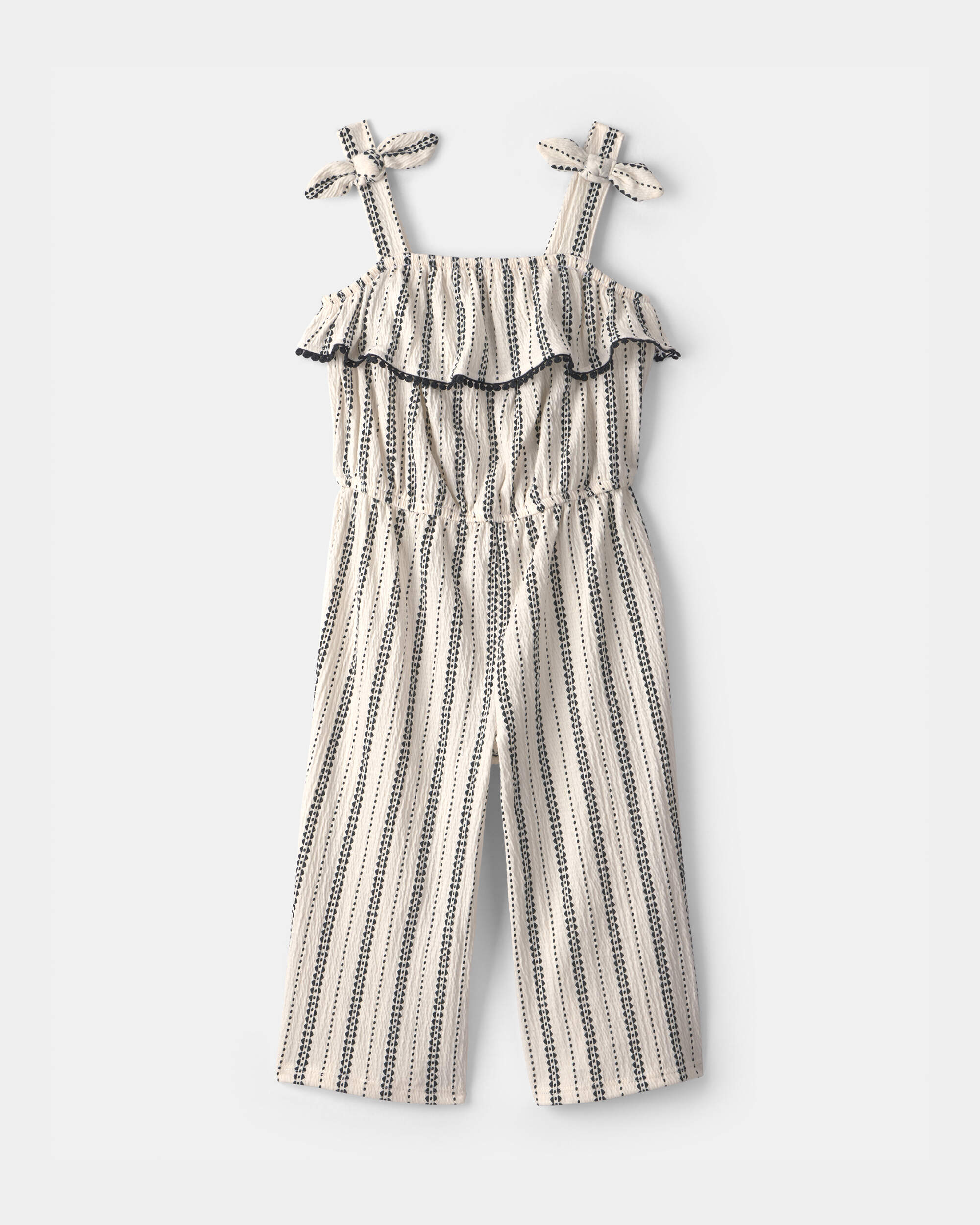 Toddler Girl Striped Ruffle Jumpsuit - Cream