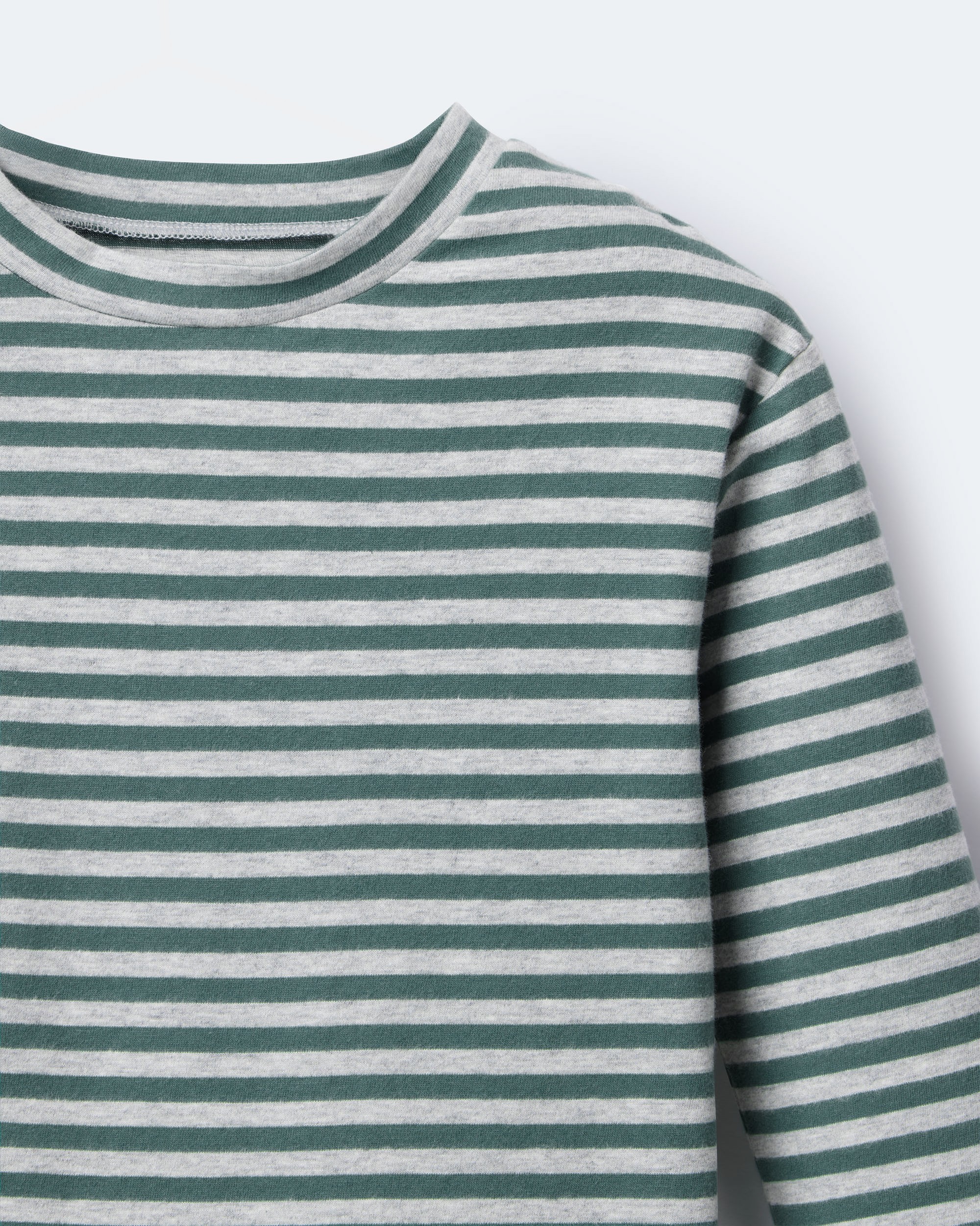 Toddler Striped Long-Sleeve Relaxed Tee - Green/Heather Grey