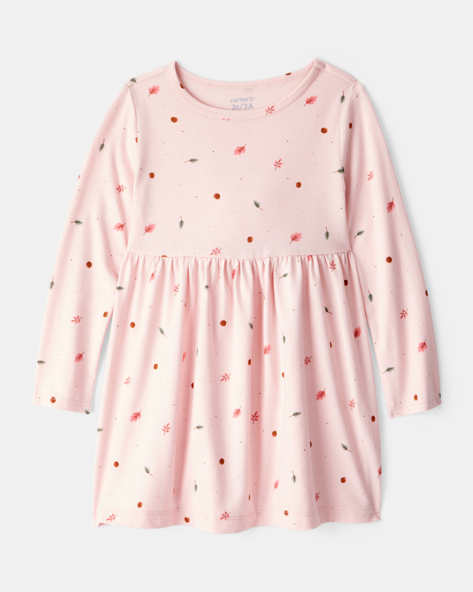 Toddler Girl Leaf Print Long Sleeve Dress - Pink