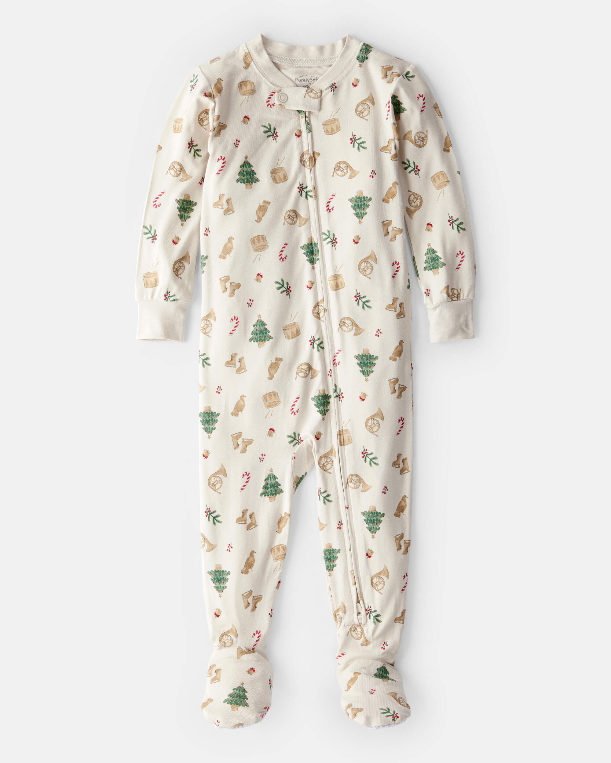 Baby Holiday Print PurelySoft Long-Sleeve Snug Fit 1-Piece pyjamas - White