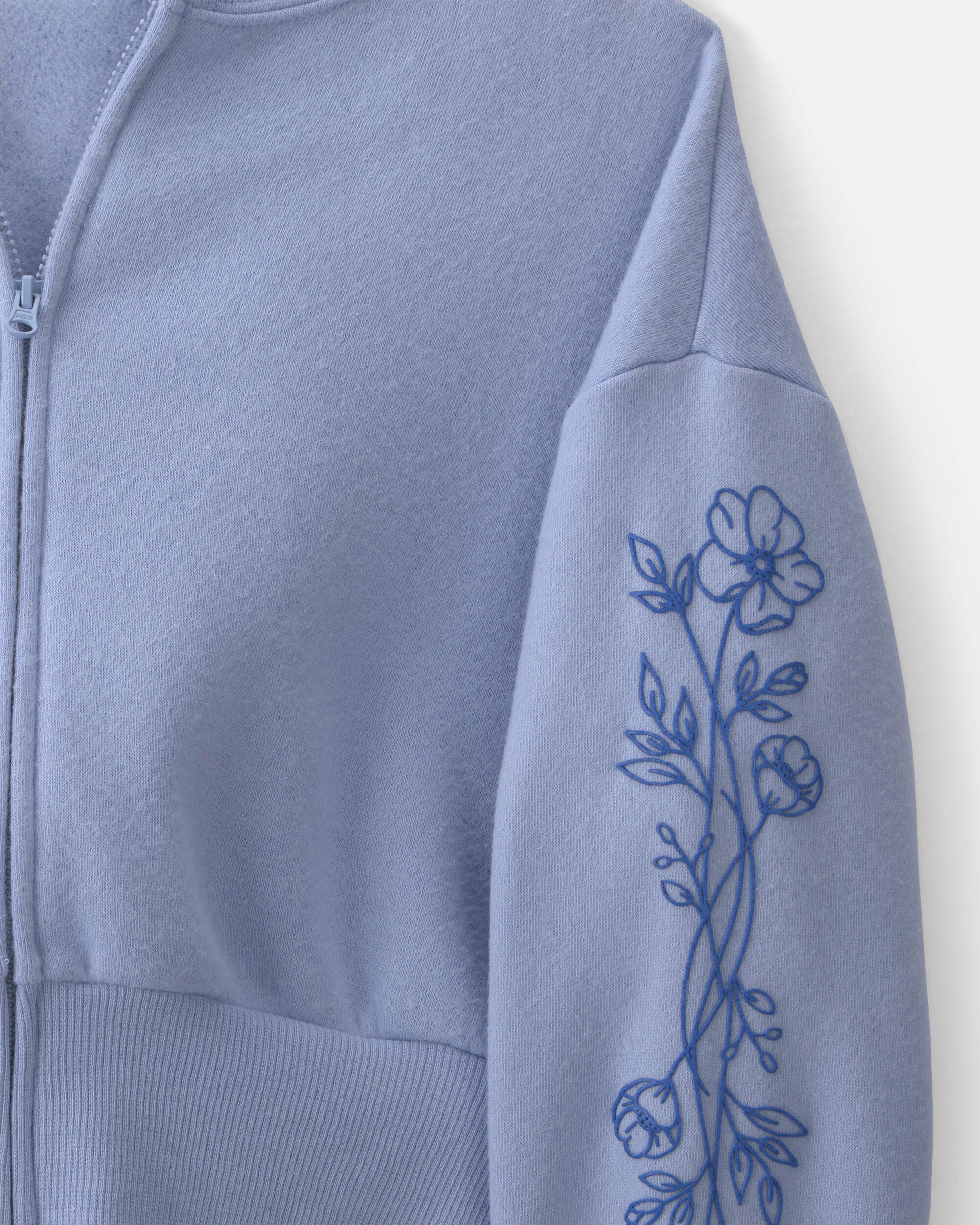 Girls Floral Fleece Zip-Up Hoodie - Blue