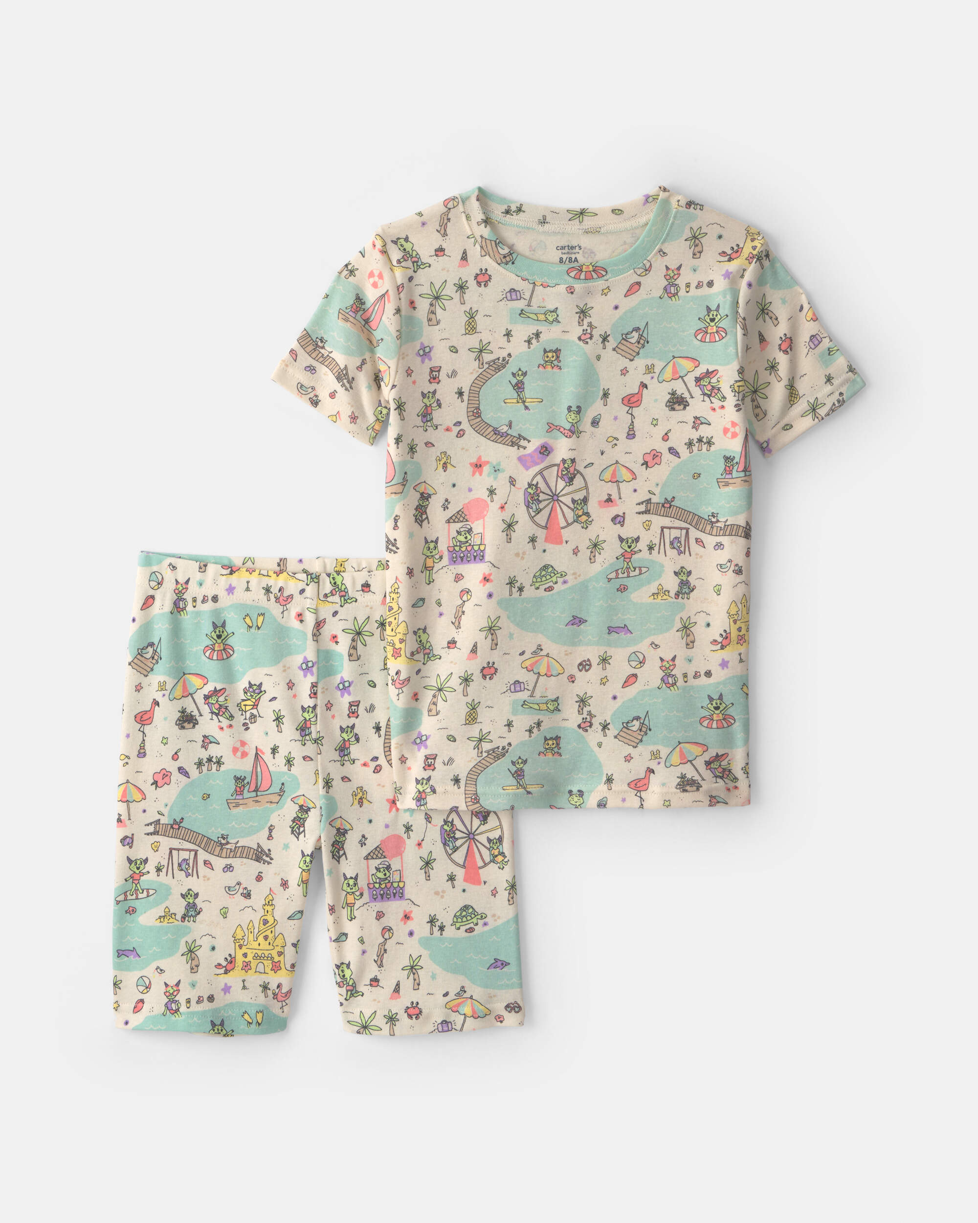Girls 2-Piece 100% Cotton 'Beach Monster' Pyjama Set
