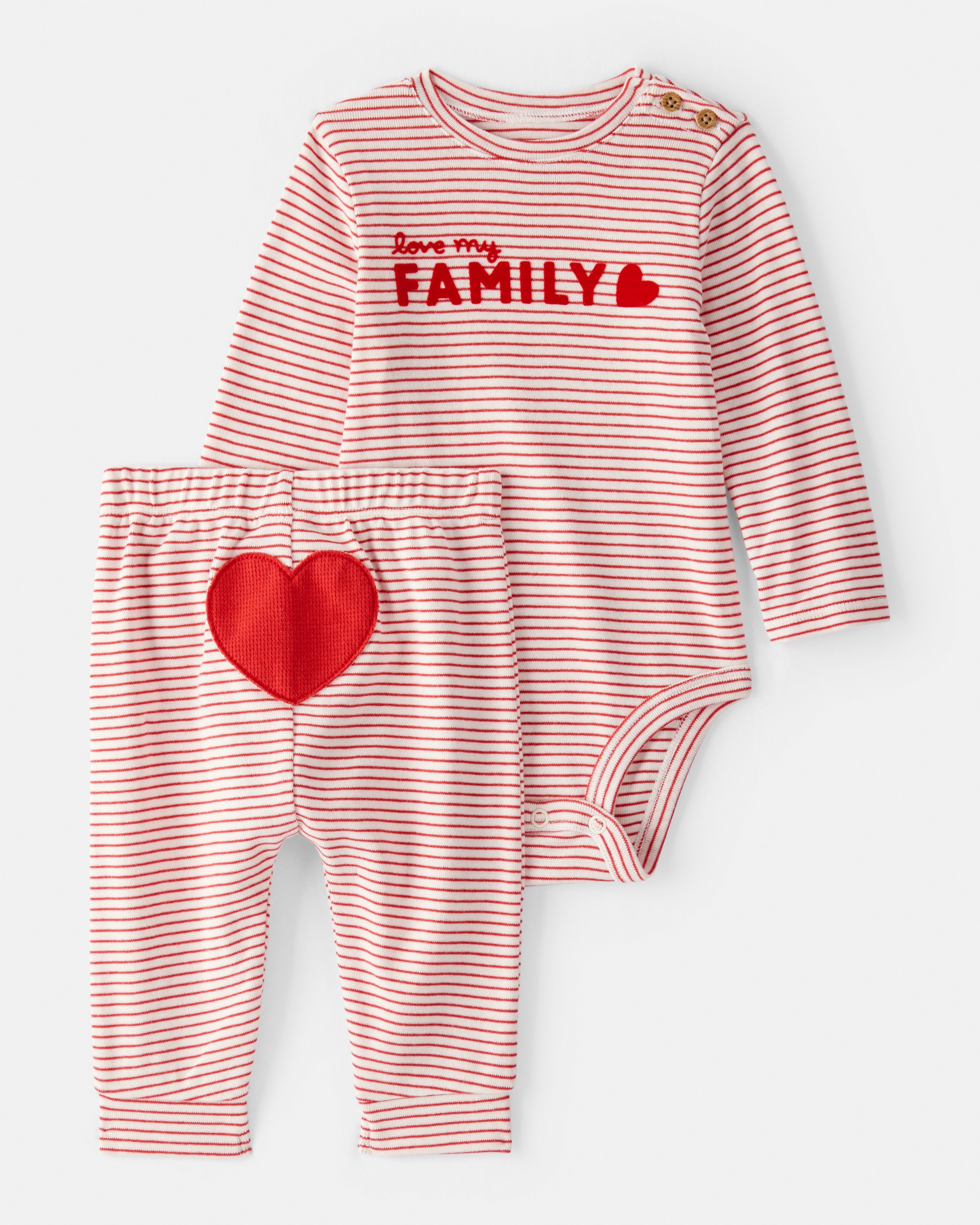 Baby Valentine's Day 2-Piece Striped Long-Sleeve Bodysuit & Pant Set - Red/White