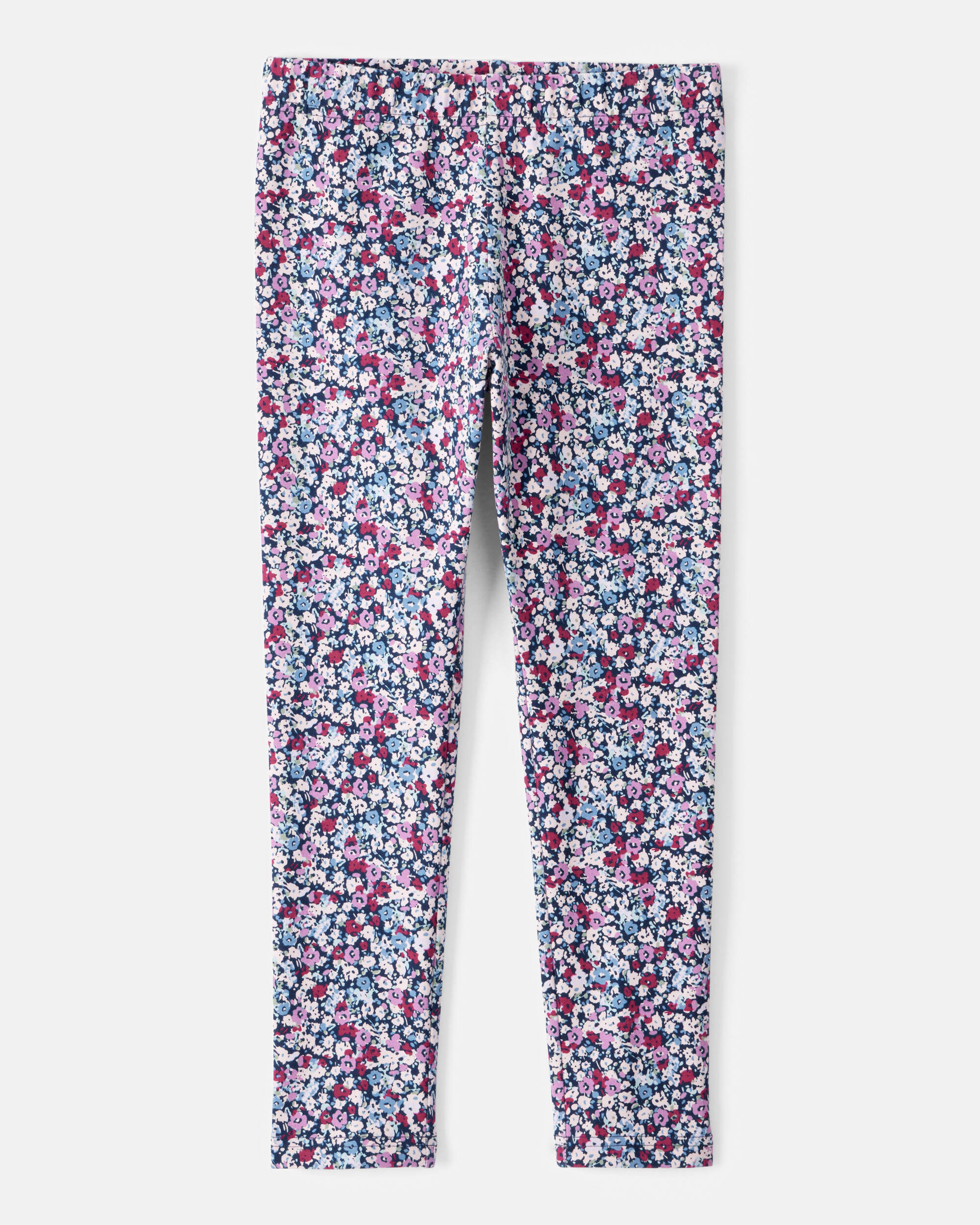 Girls Floral Cotton Pull-On Stretch Leggings