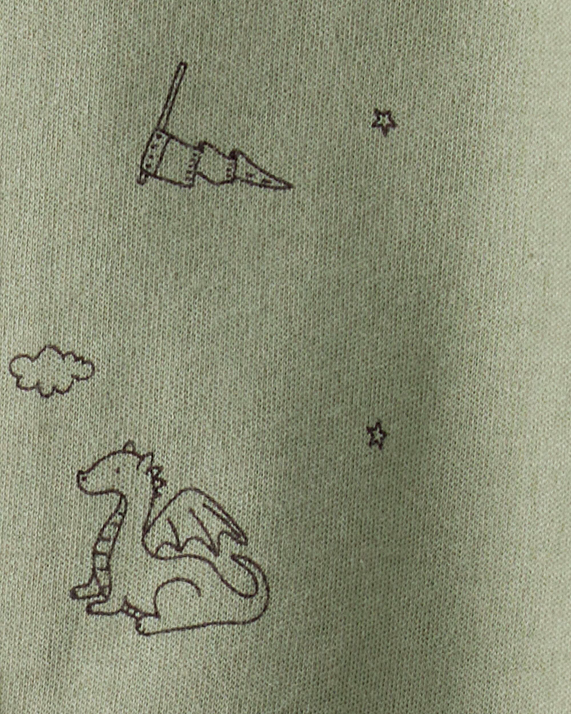 Baby Boy Dragon Print 100% Cotton Long-Sleeve Sleeper - Green